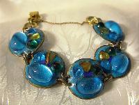 Vintage Peacock Blue Glass Enamel Bracelet