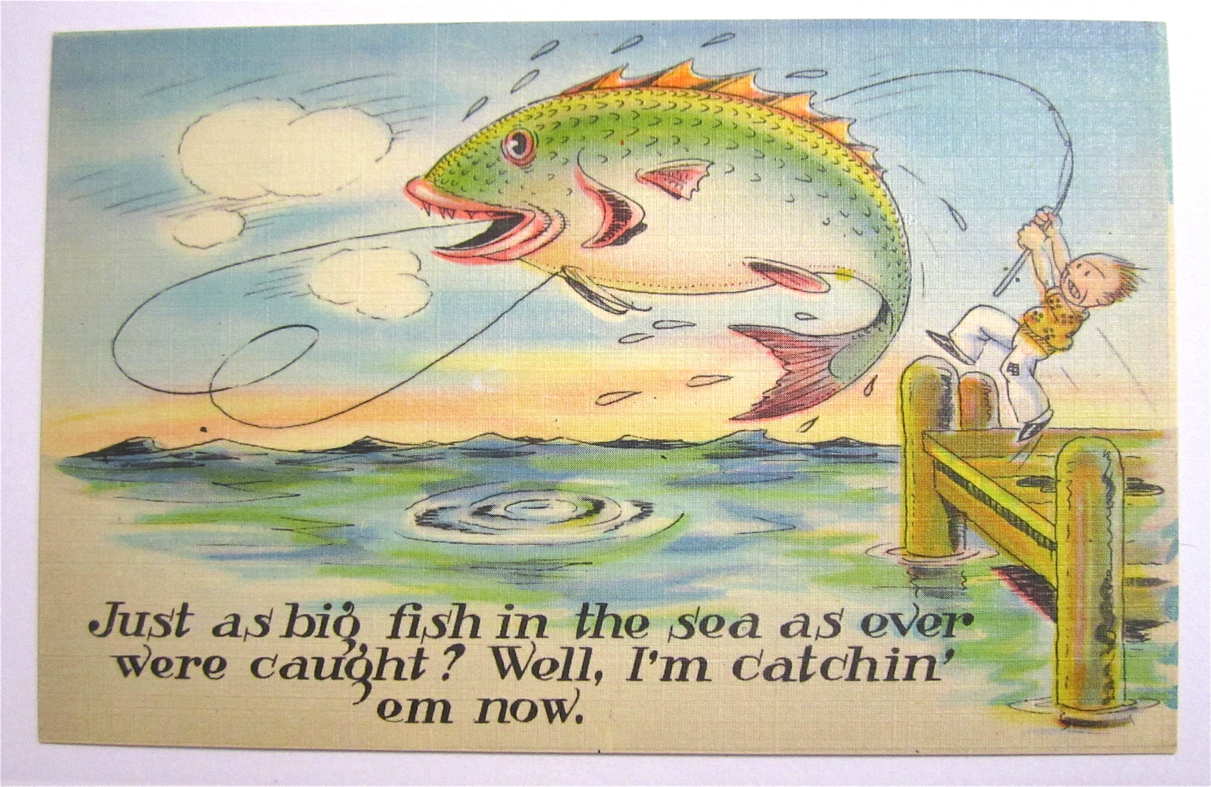 Man Fighting With Big Fish Postcard