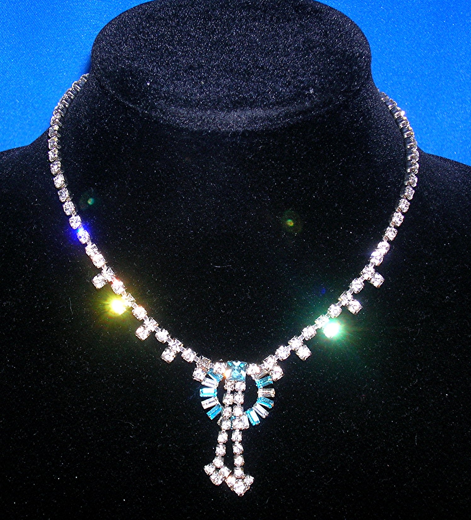 Superb Vintage Aqua & White Tassle Necklace