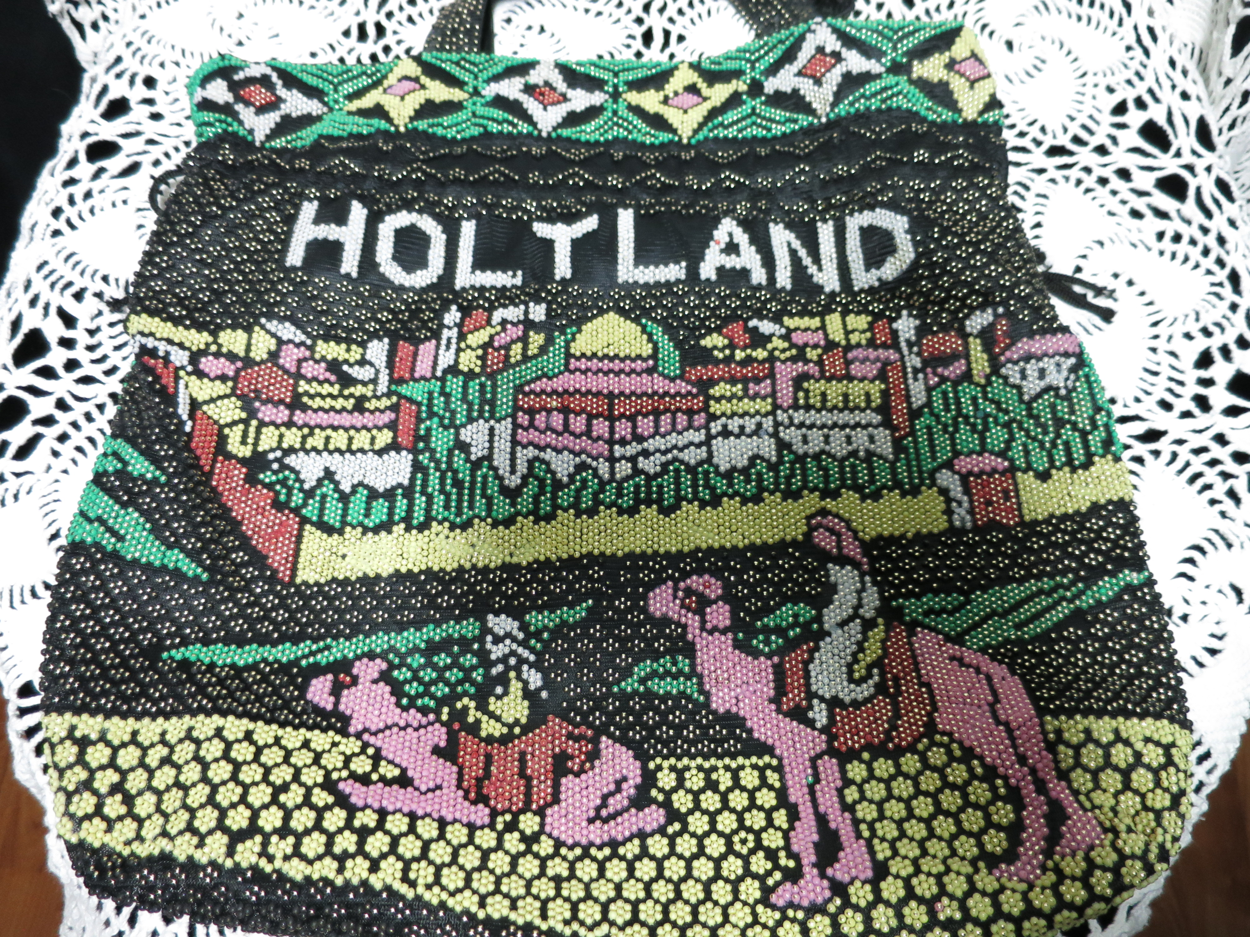Holy Land Beaded Bag Purse Draw String with handles