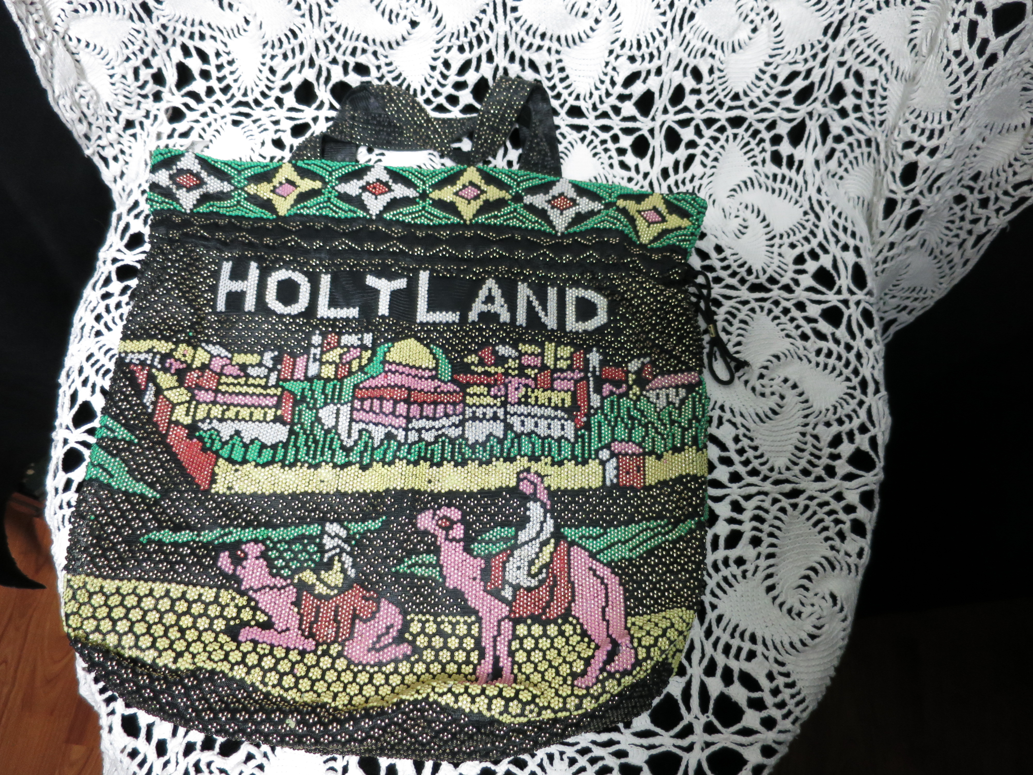Holy Land Beaded Bag Purse Draw String with handles