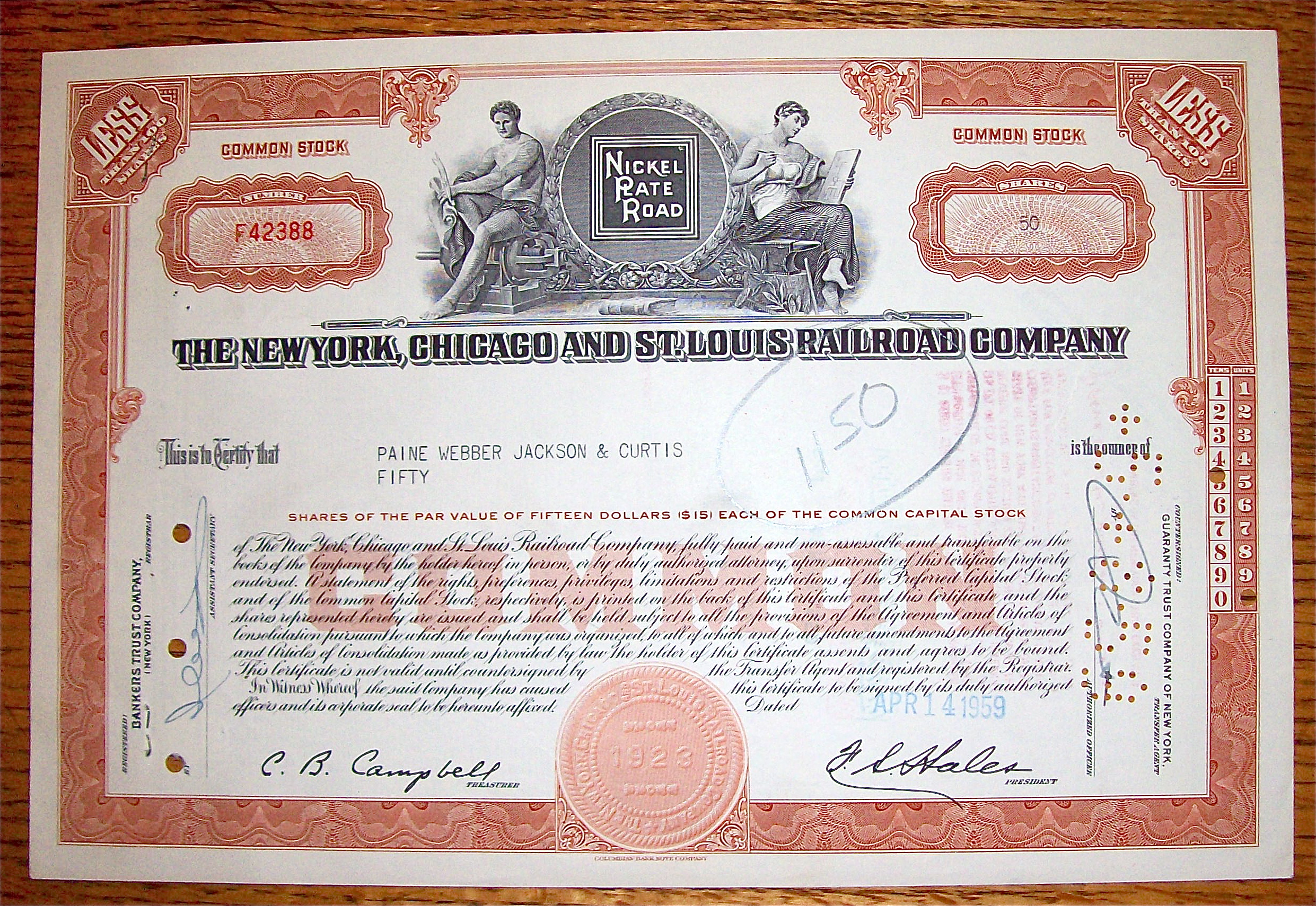 1959 New York, Chicago & St. Louis Railroad Co Stock