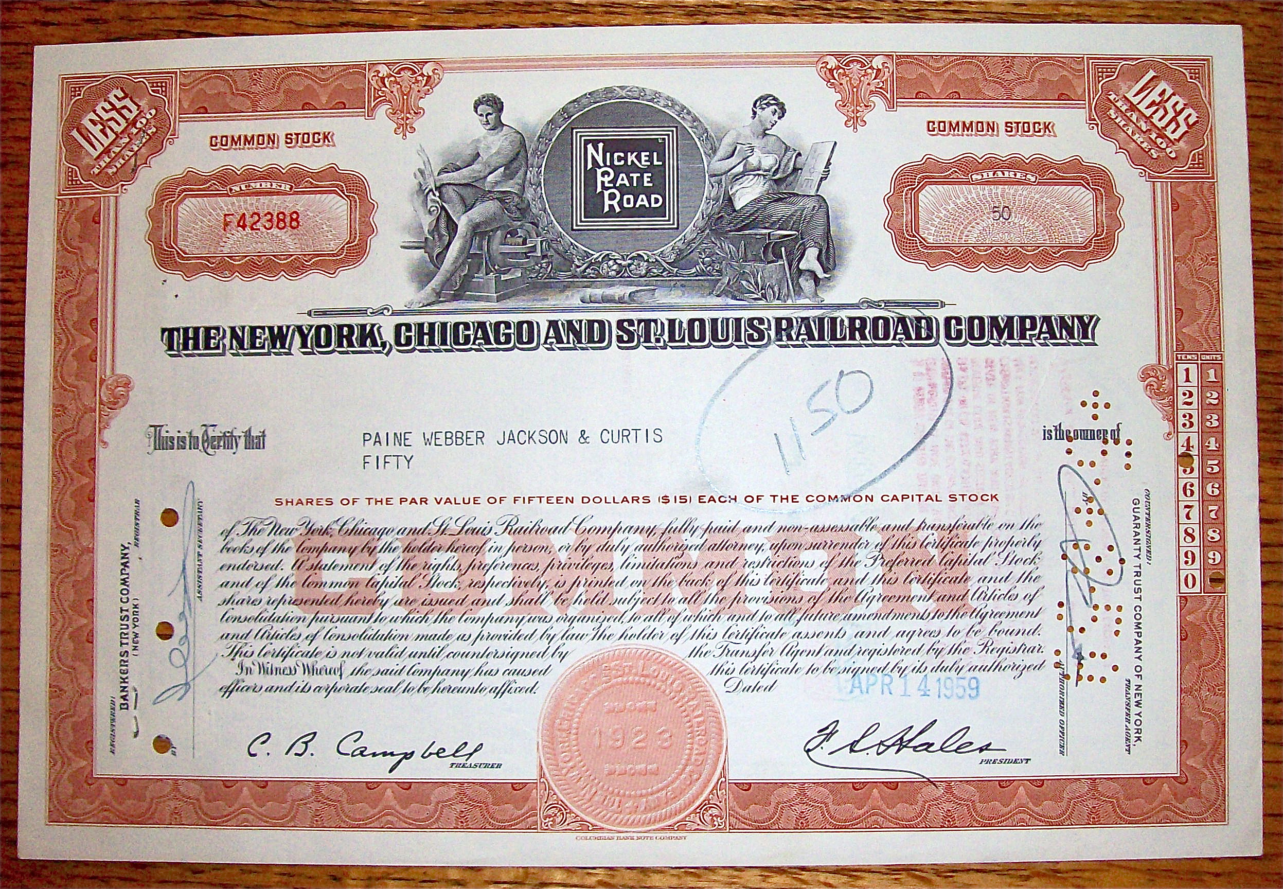 1959 New York, Chicago & St. Louis Railroad Co Stock