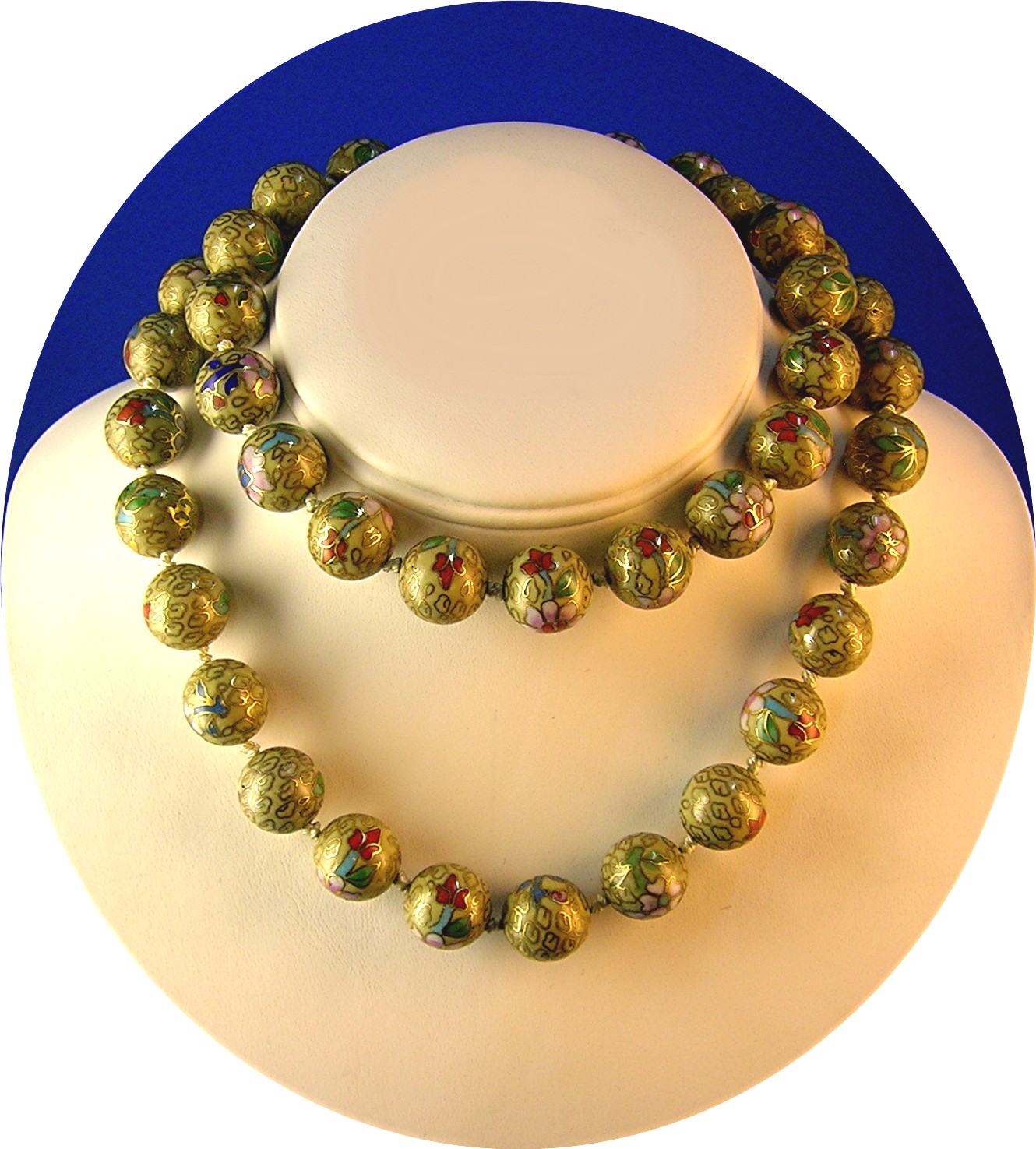 30 Inch Pink Gold Emerald Sapphire Cloisinee Necklace