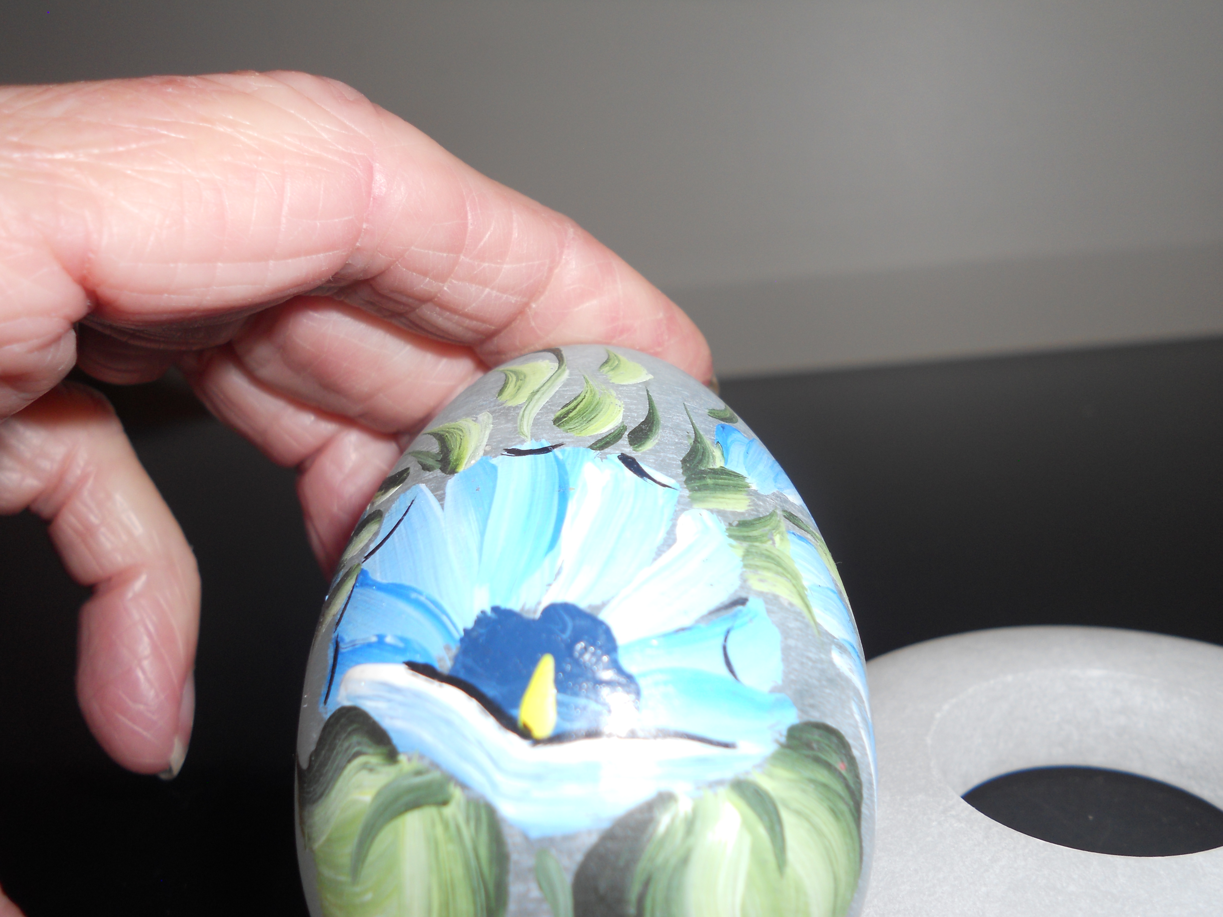 Floral Hand Painted Egg with Ring Stand Base