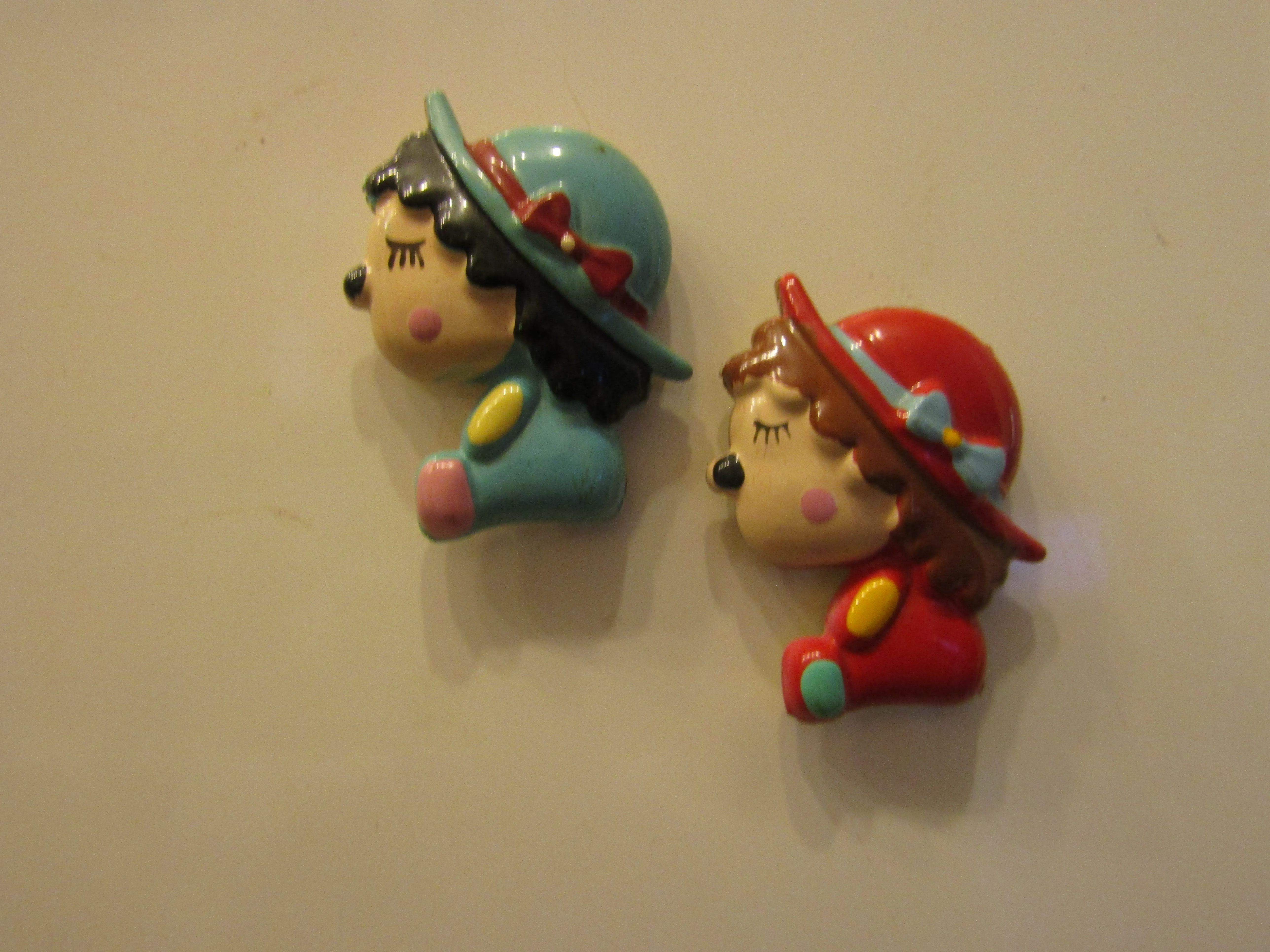 Vintage Tin Back Fridge Magnet Set Ladies in Hats
