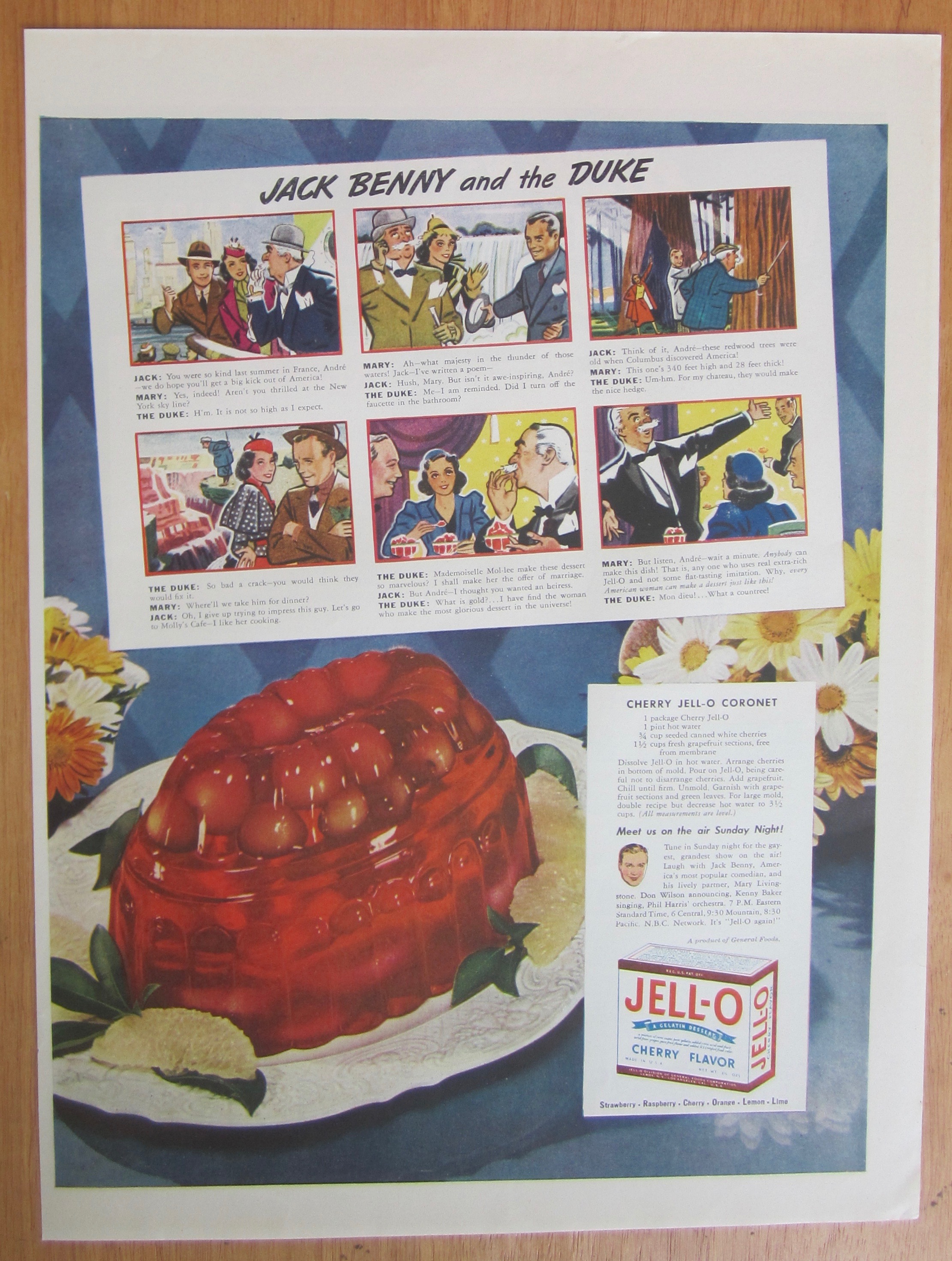 1938 Jell-O Cherry Gelatin Dessert w/Cherry Coronet