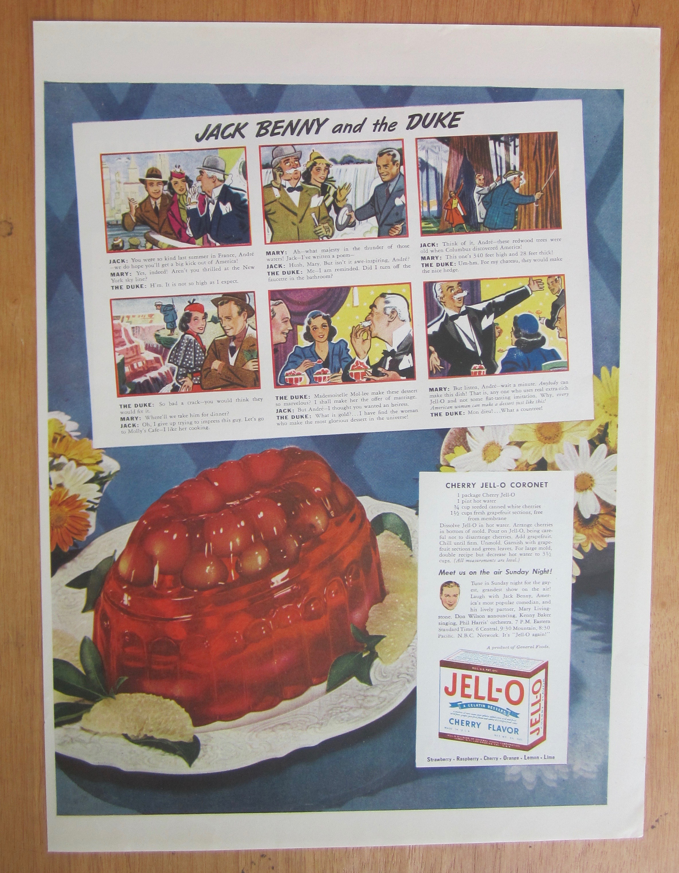 1938 Jell-O Cherry Gelatin Dessert w/Cherry Coronet