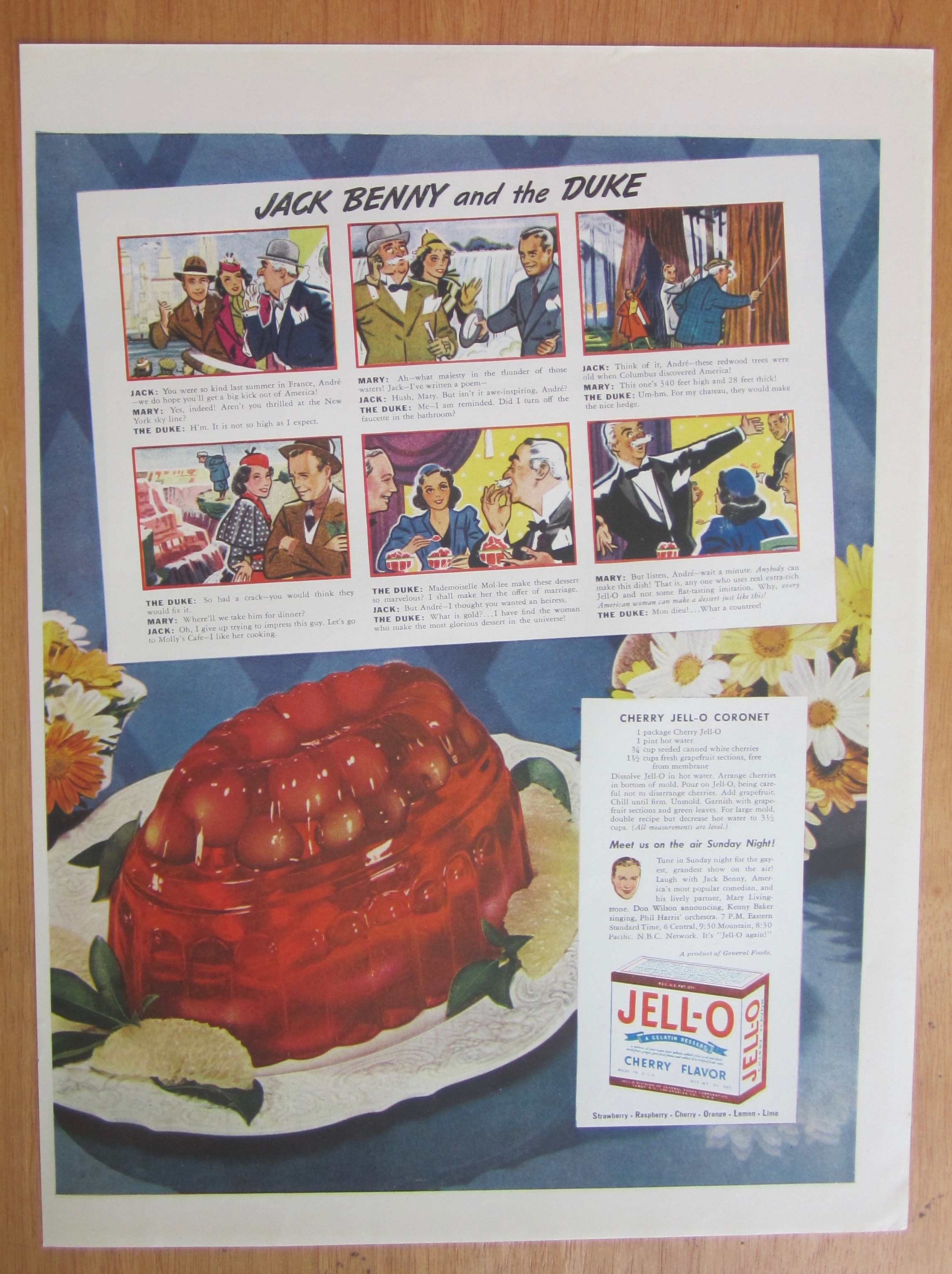 1938 Jell-O Cherry Gelatin Dessert w/Cherry Coronet