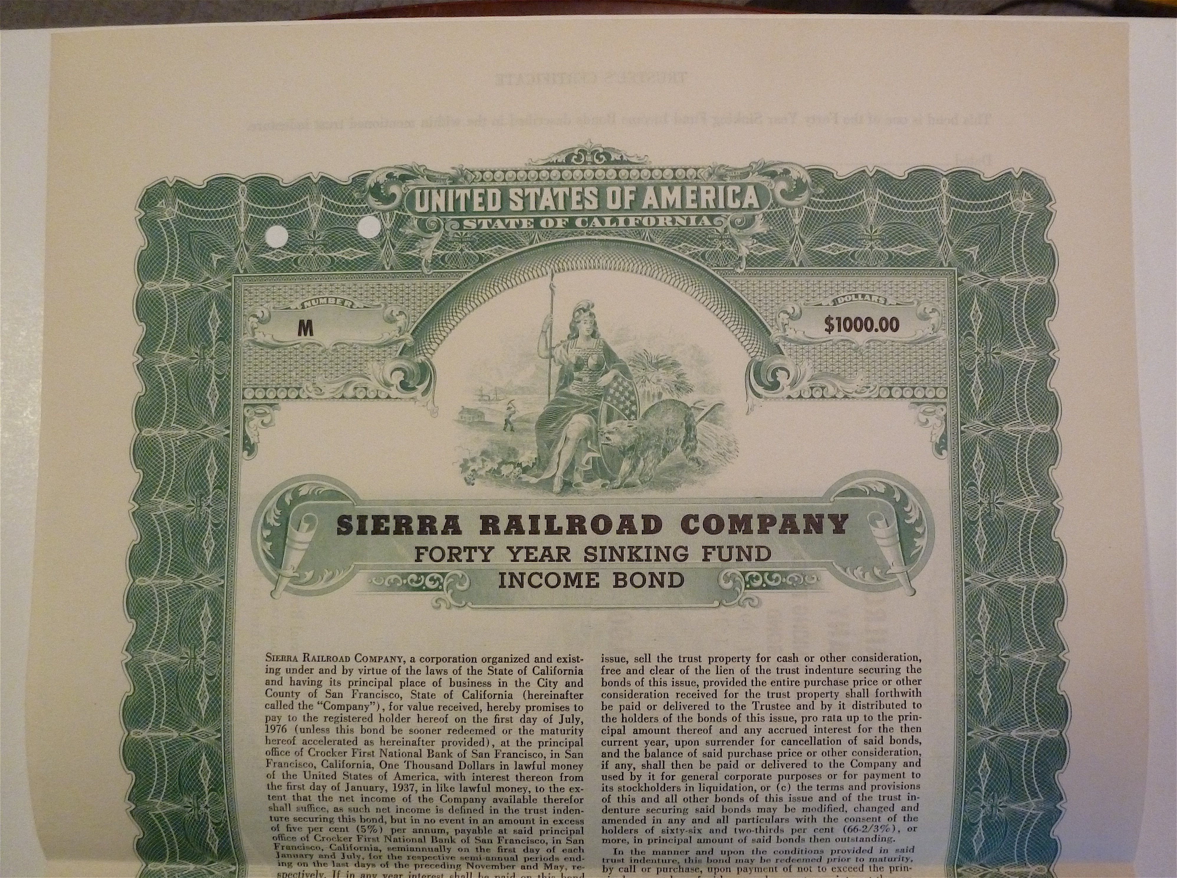 Sierra Railroad Company Stock Certificate