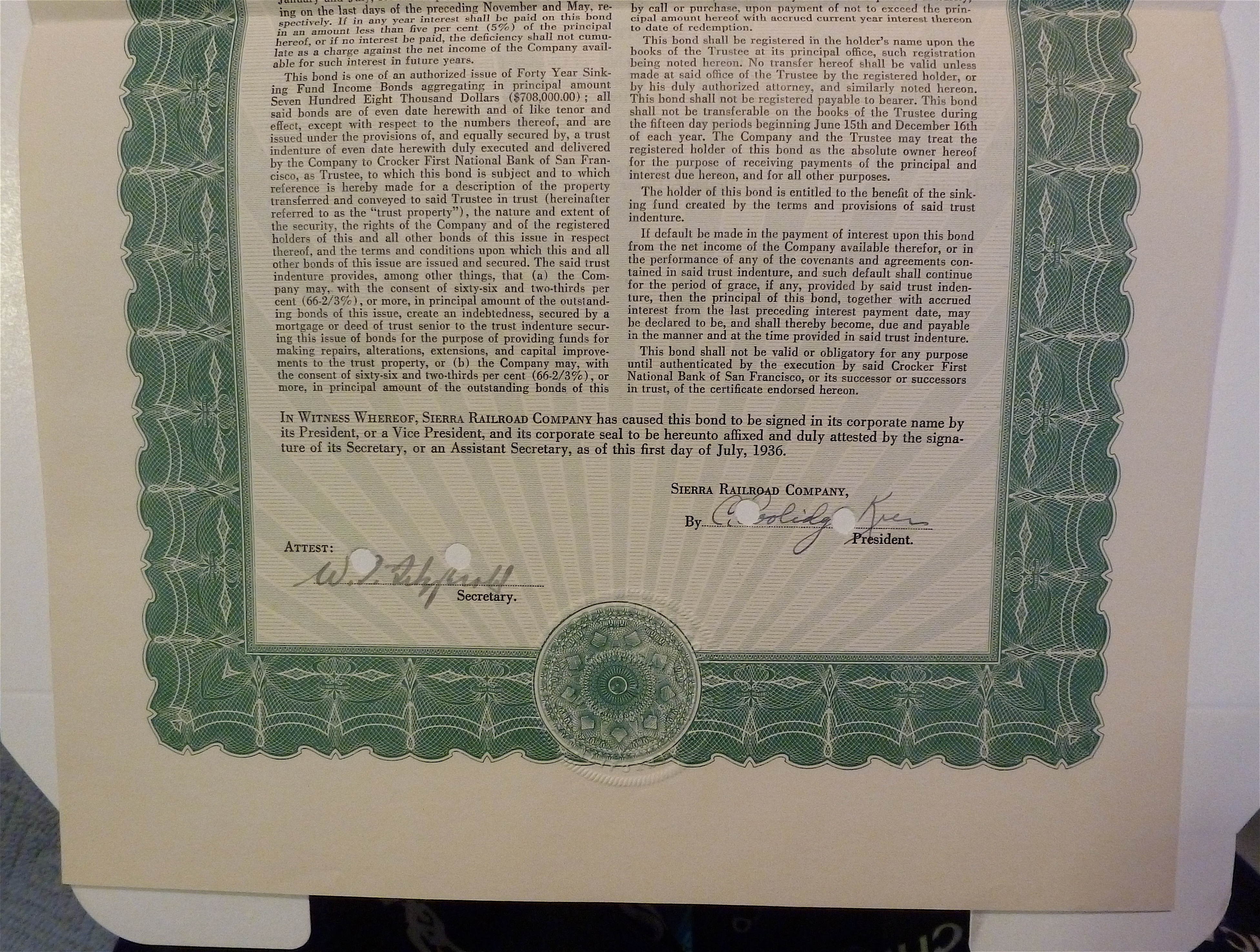 Sierra Railroad Company Stock Certificate