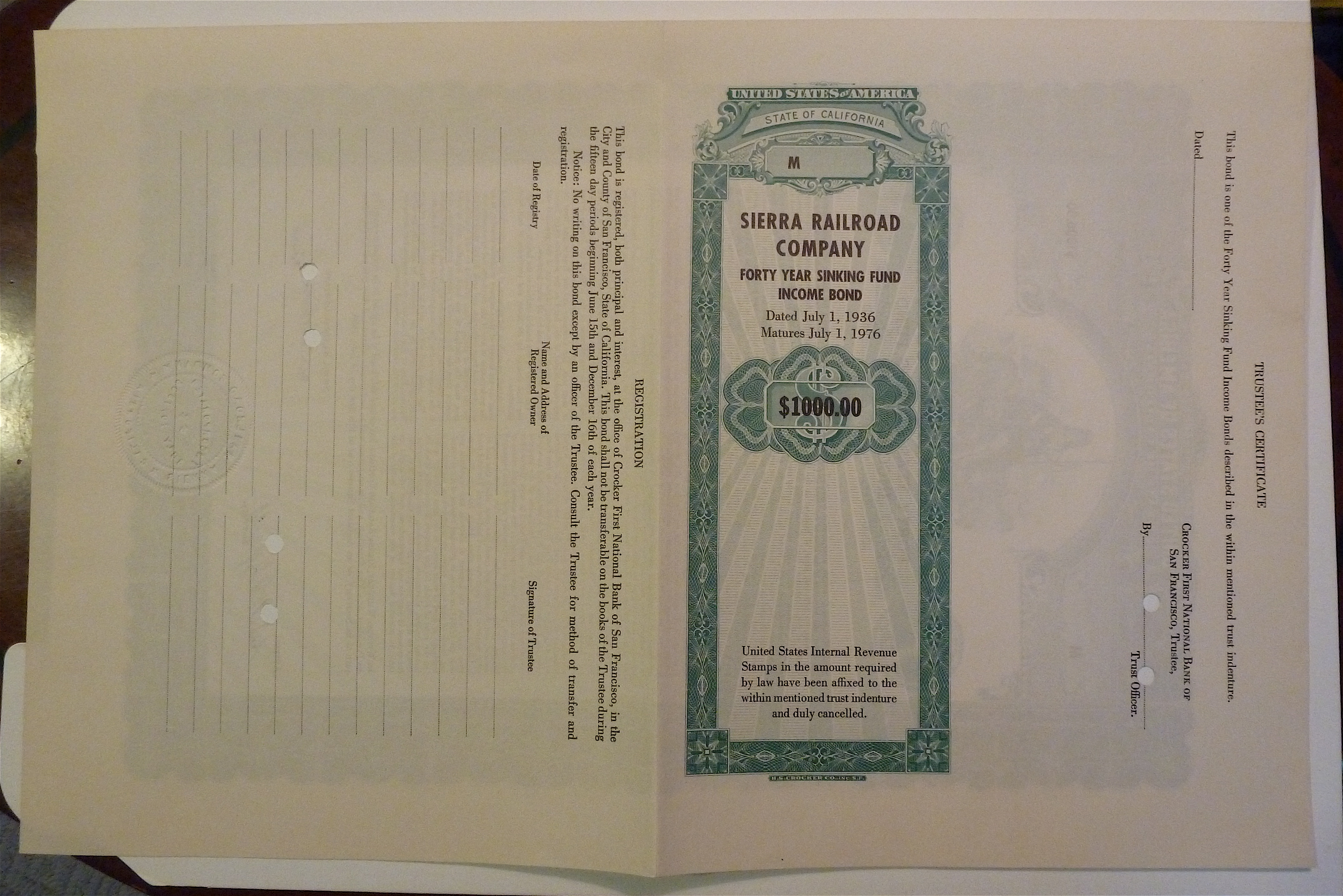 Sierra Railroad Company Stock Certificate