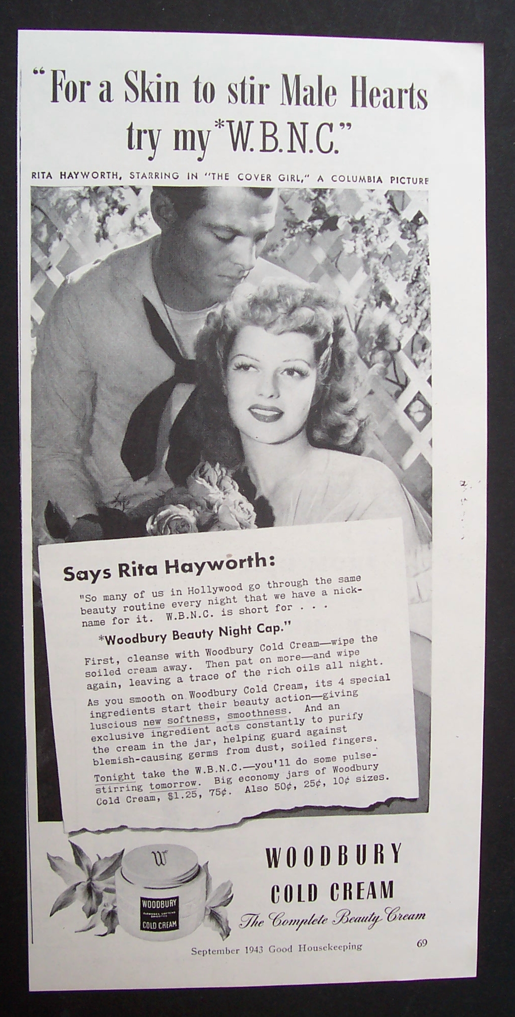 1943 Woodbury Cold Cream with Rita Hayworth