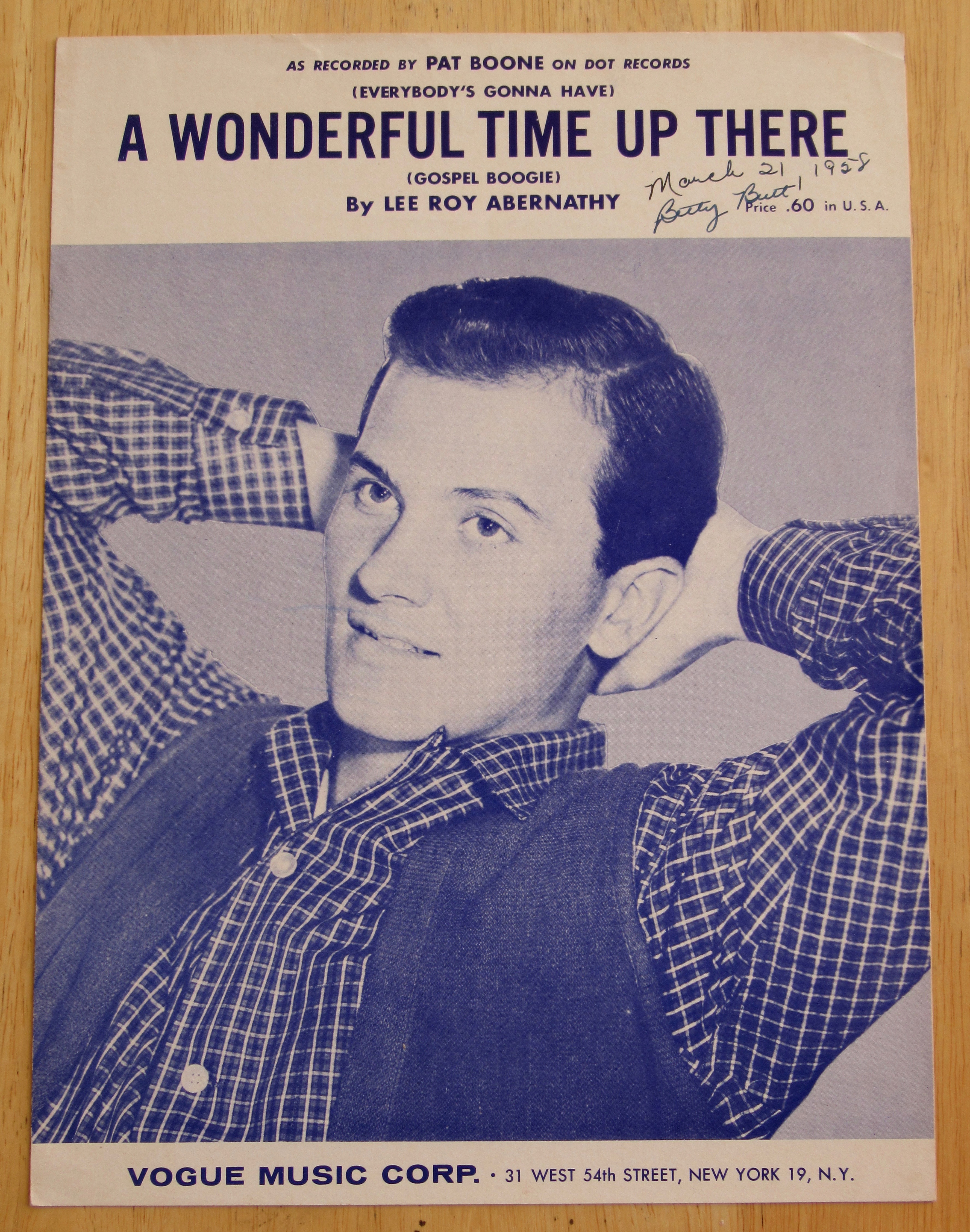 1947 A Wonderful Time Up There Sheet Music (Pat Boone)