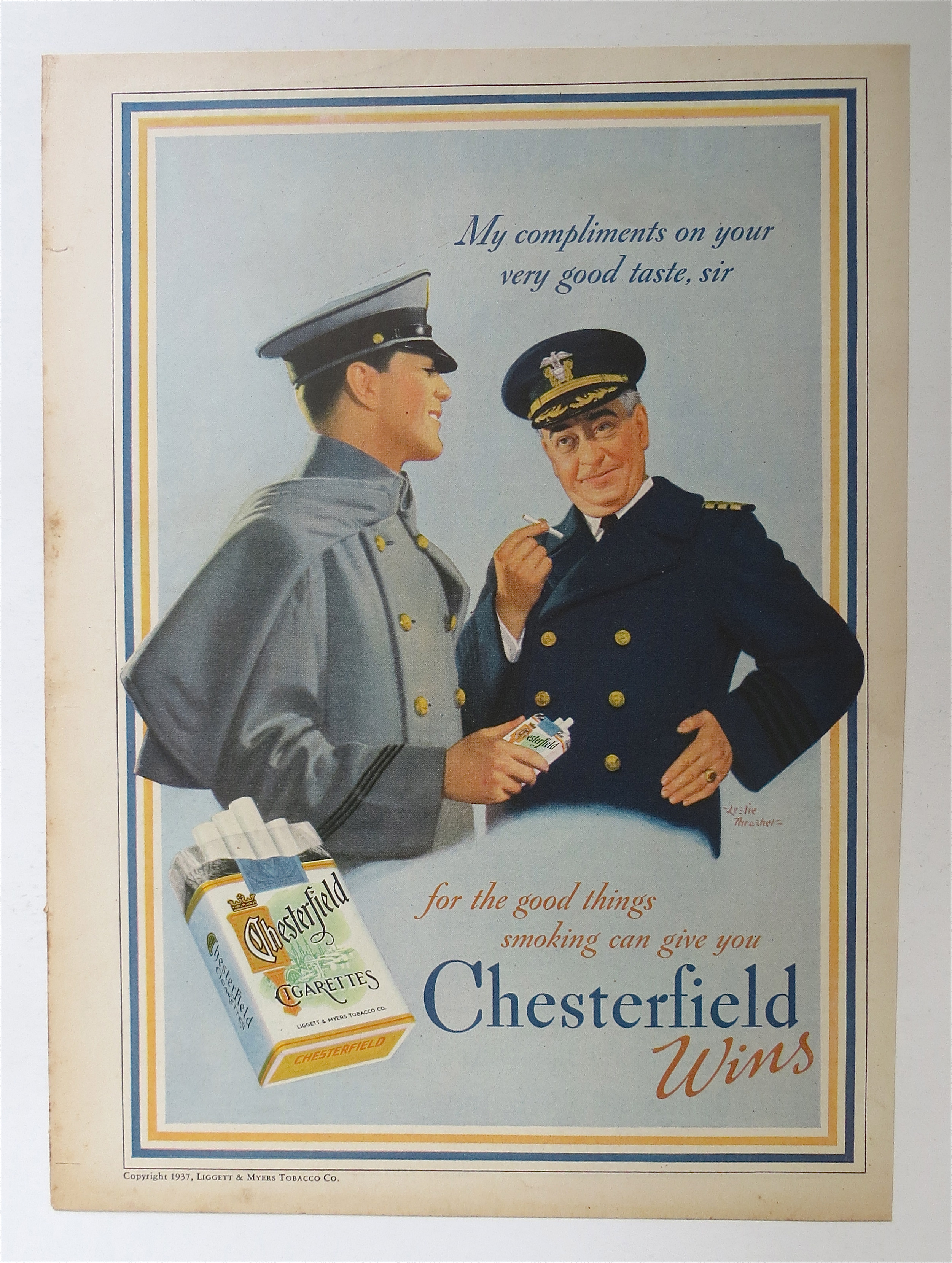 1937 Chesterfield Cigarettes with Two Soldiers
