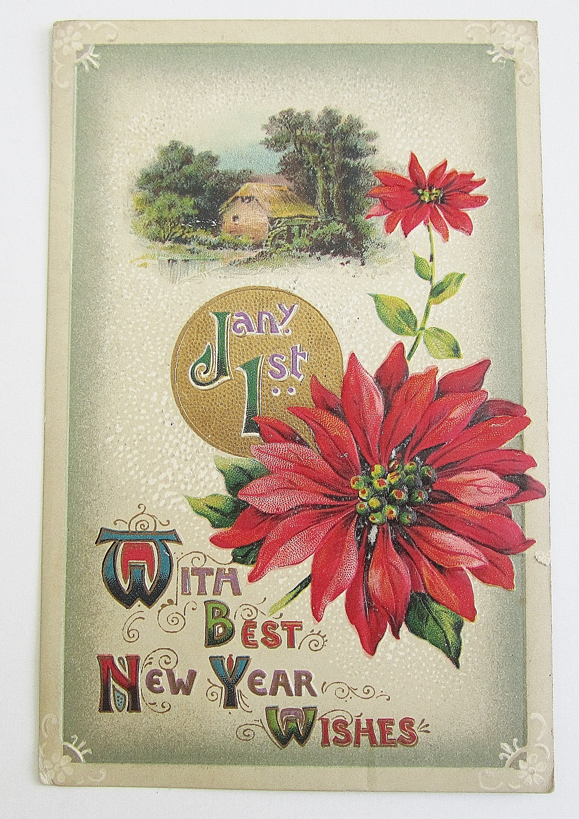 Christmas Poinsettias With Best New Years Wishes