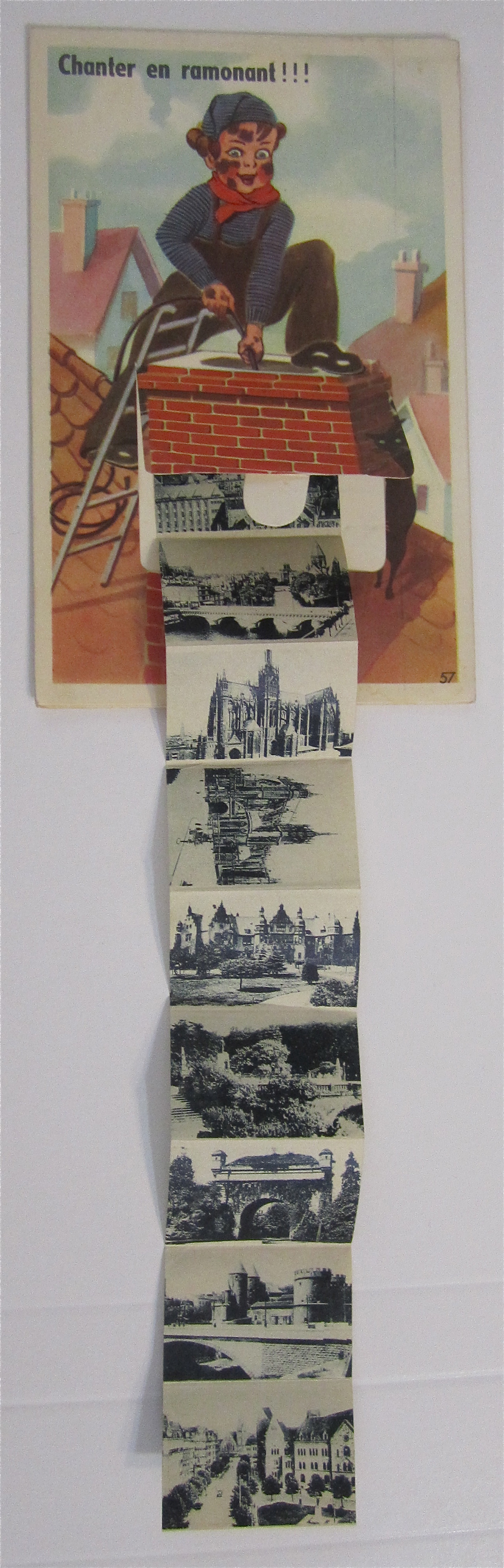 Boy Lowering Rope Down Chimney Postcard