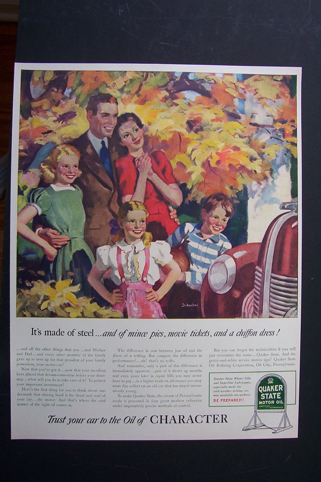1940 Quaker State Motor Oil with Happy Family with Car