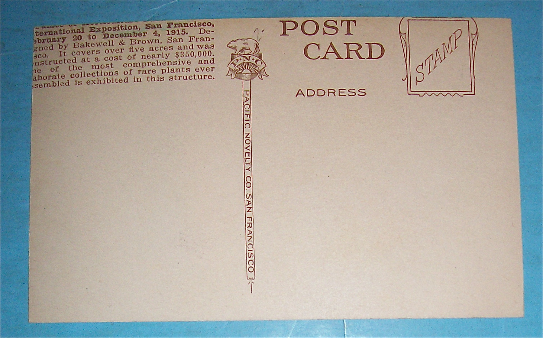 Palace Of Horticulture Postcard (Pan Pac Intl Expo)