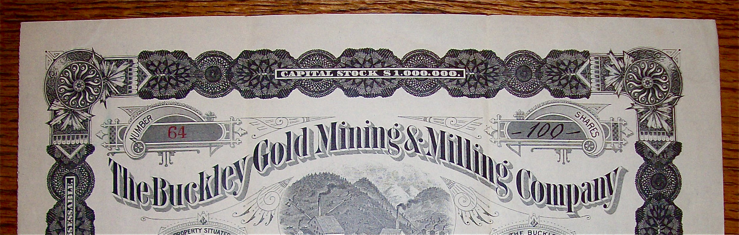 1890 Buckley Gold Mining & Milling Company Stock