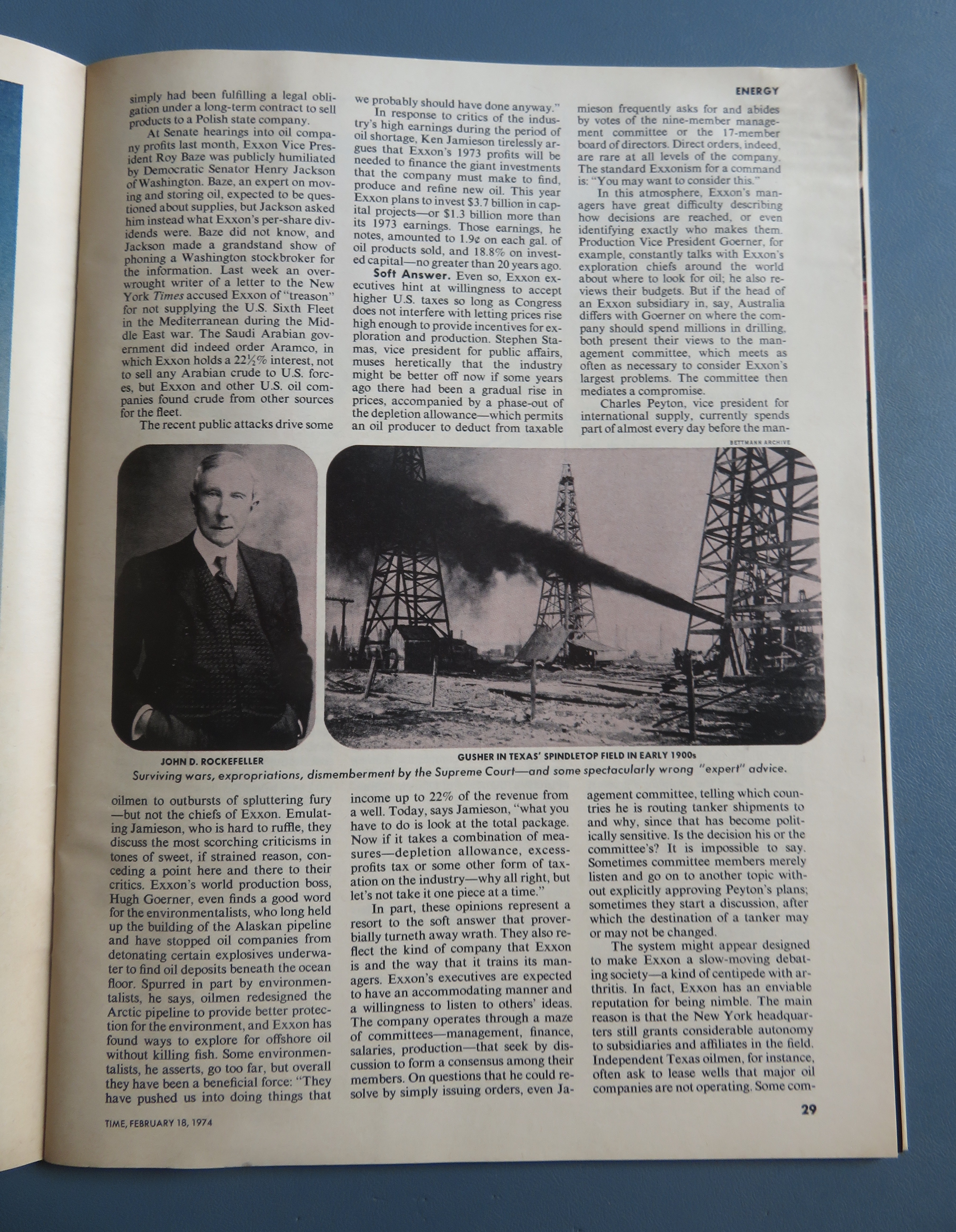 Time Magazine February 18, 1974 Exxon:Testing The Tiger