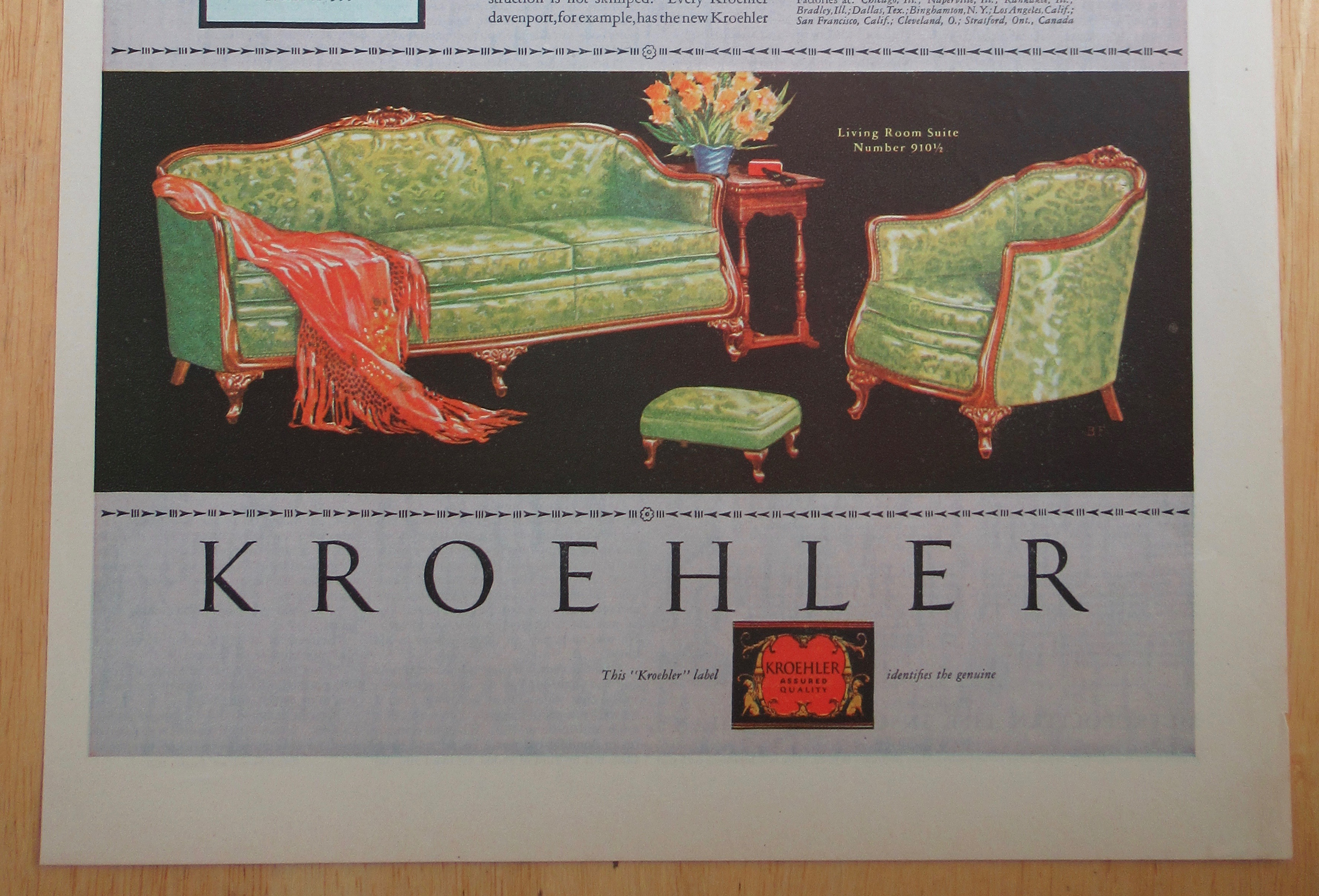 1928 Kroehler Furniture with Modern Furniture Maker