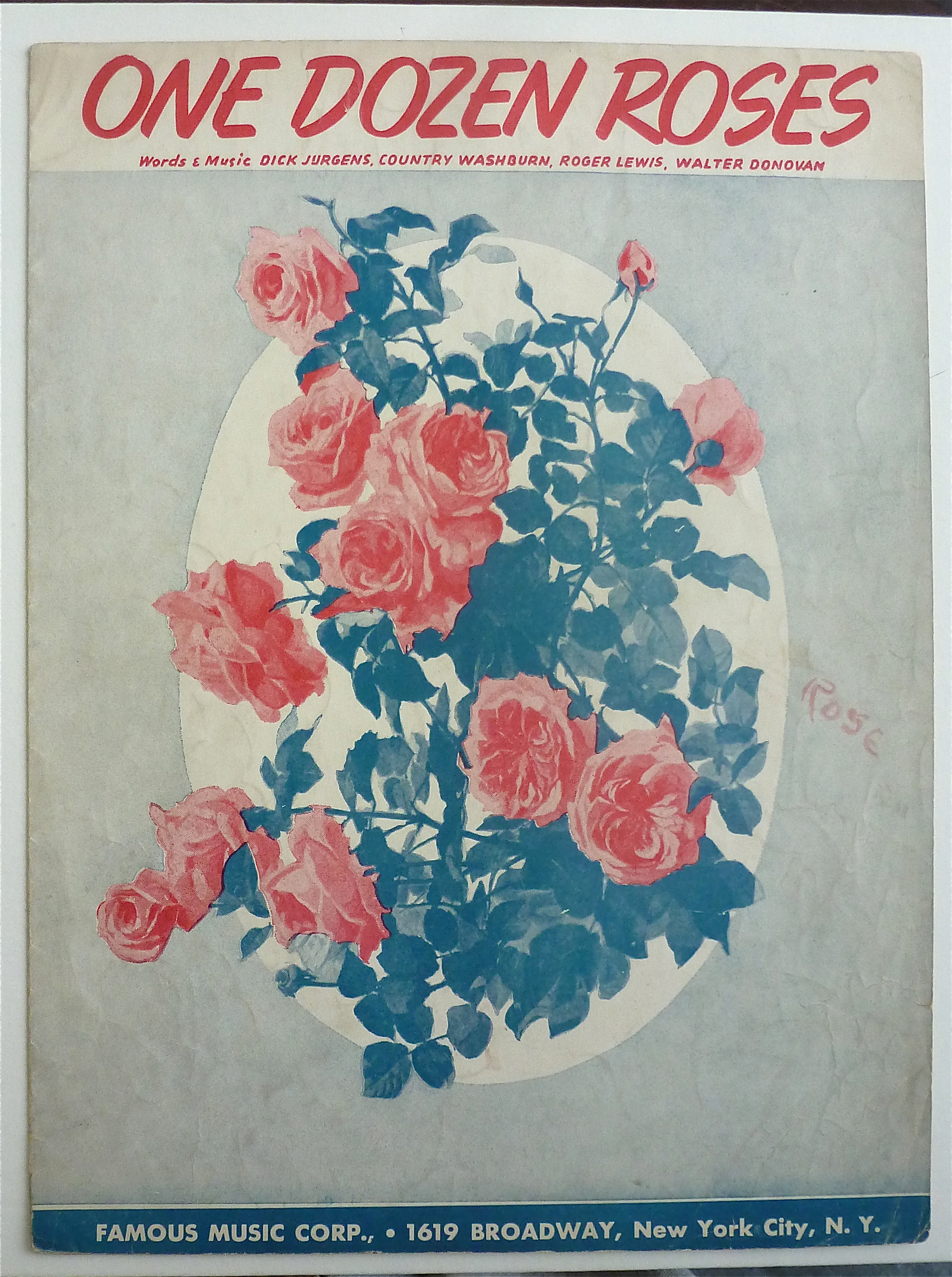 Sheet Music For 1942 One Dozen Roses