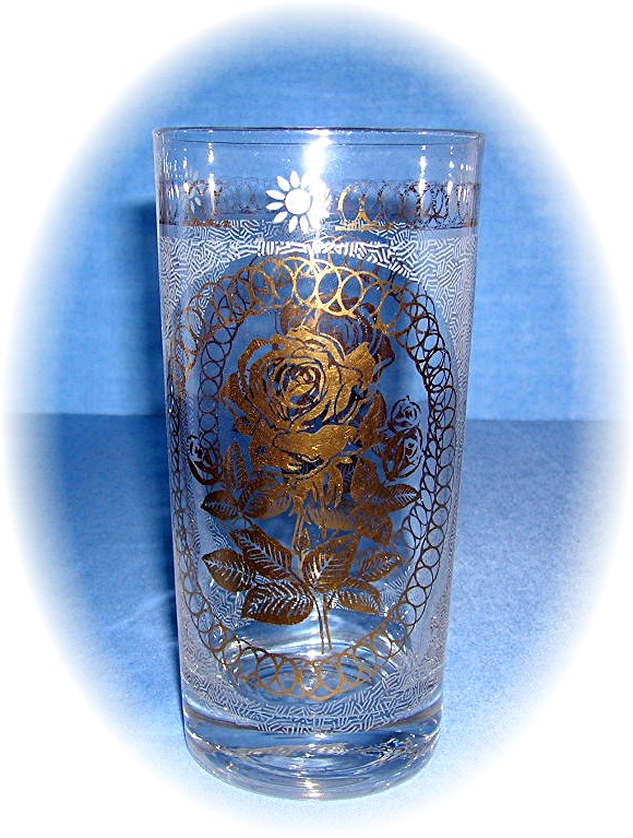 Pair Vintage Gold Rose Tumbelrs