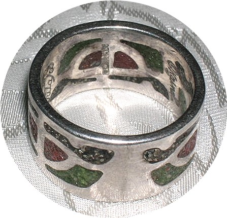 Signed Sterling Silver Coral & Turquoise Ring