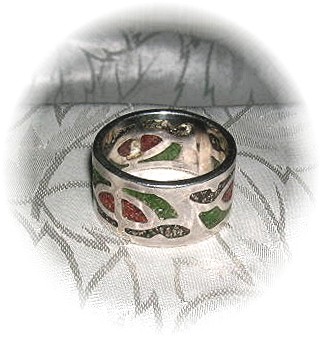 Signed Sterling Silver Coral & Turquoise Ring