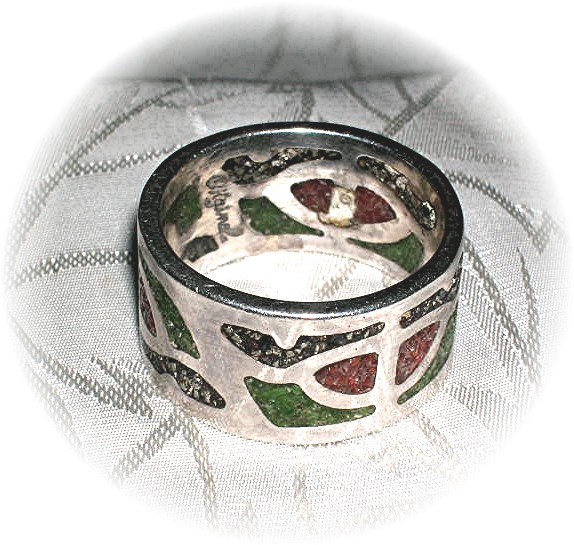Signed Sterling Silver Coral & Turquoise Ring