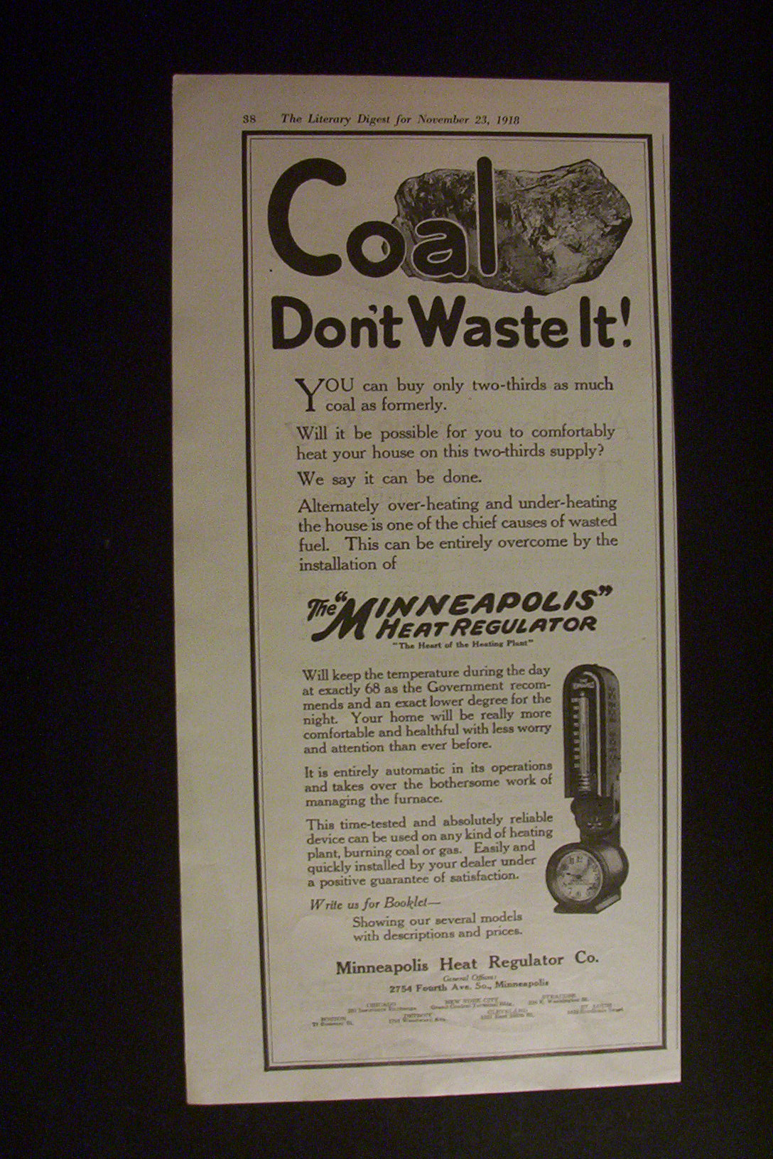 1918 Dual Ad: Minneapolis Heat Regulator & Sealy