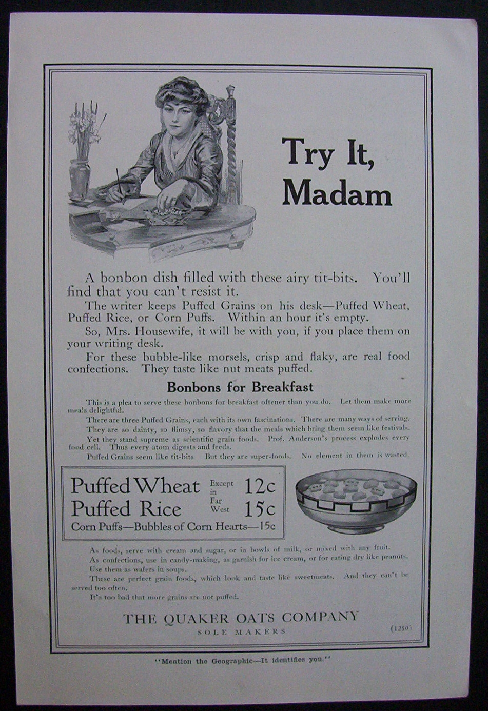 1916 Dual Ad: Quaker Oats & American Chain Co.