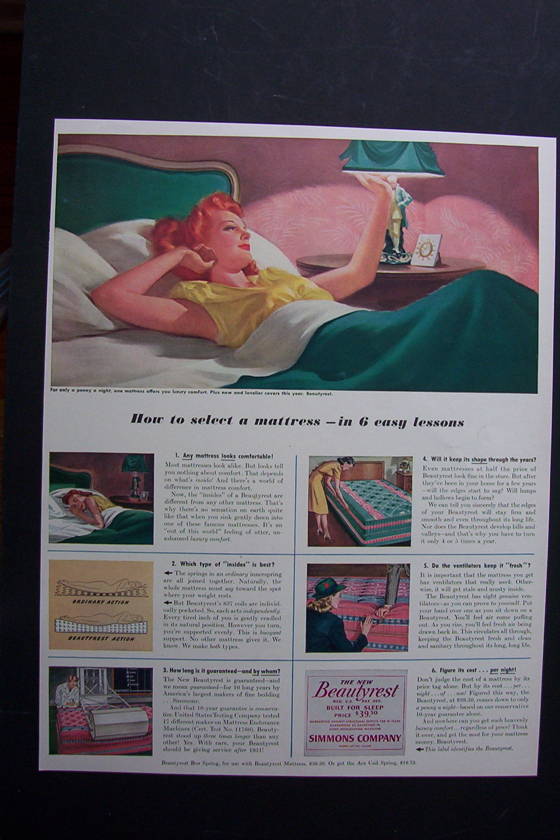 1941 Simmons Beautyrest with Woman Laying in Bed