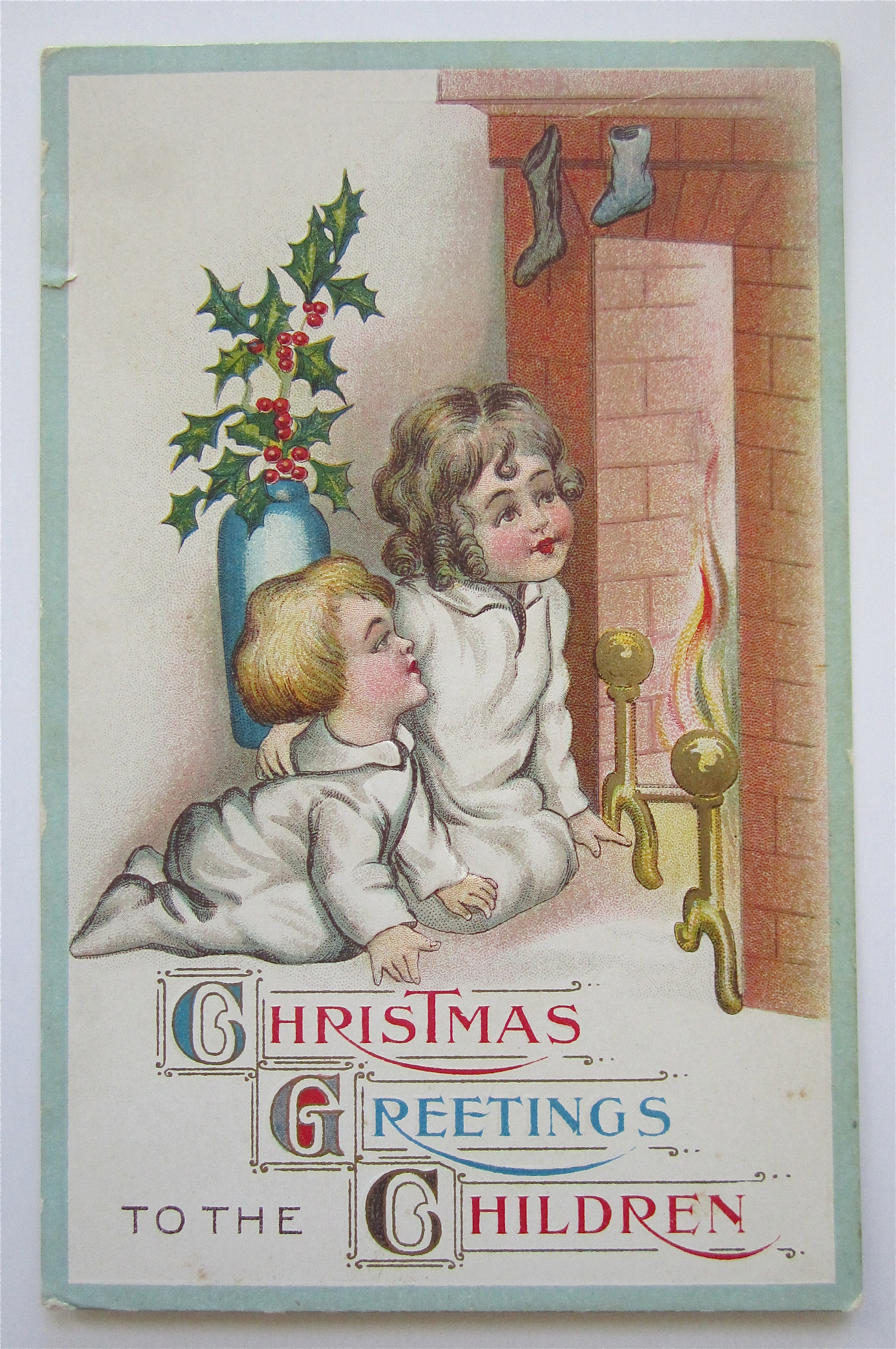 Girl And Boy Waiting For Santa To Come Down Chimney