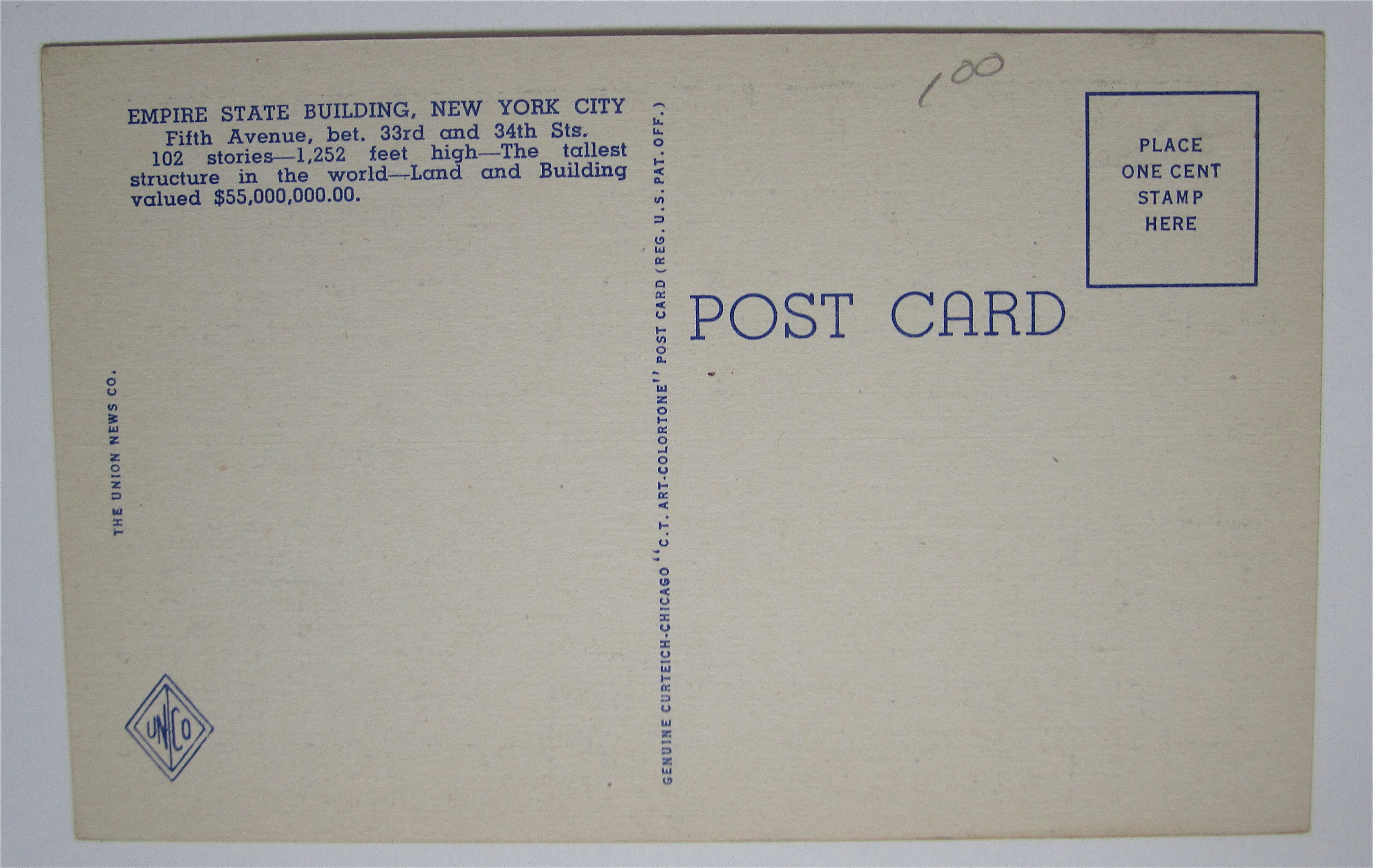 Empire State Building At Night, New York Postcard