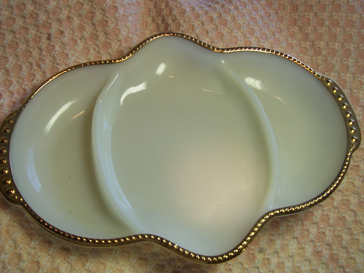 Fire King Divided Dish white with gold trim