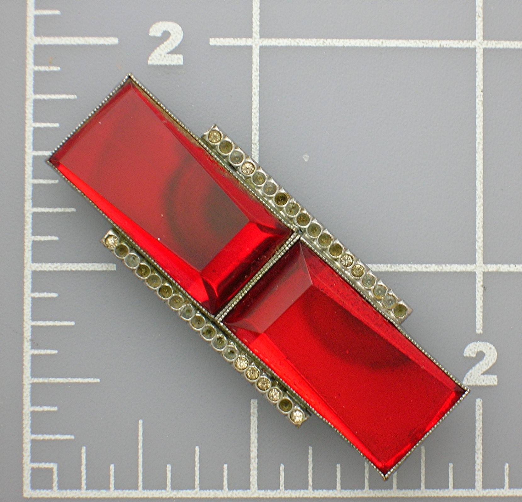 Dress Clip French Red Glass Silvertone Art Deco