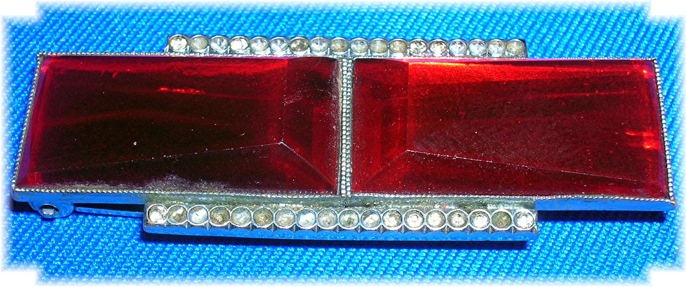 Dress Clip French Red Glass Silvertone Art Deco