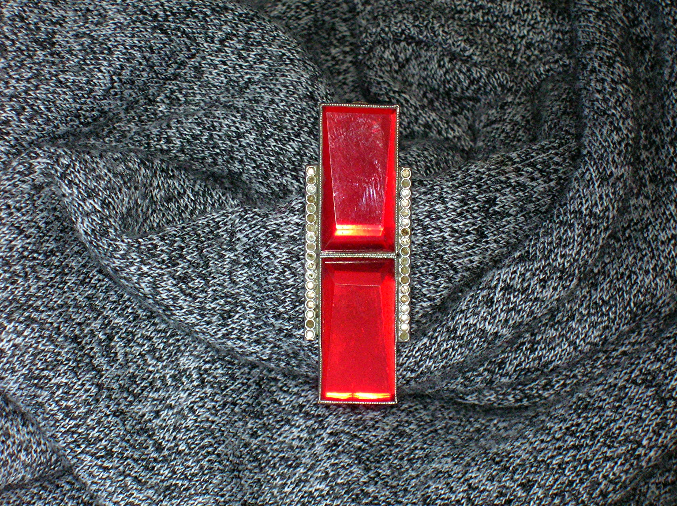 Dress Clip French Red Glass Silvertone Art Deco