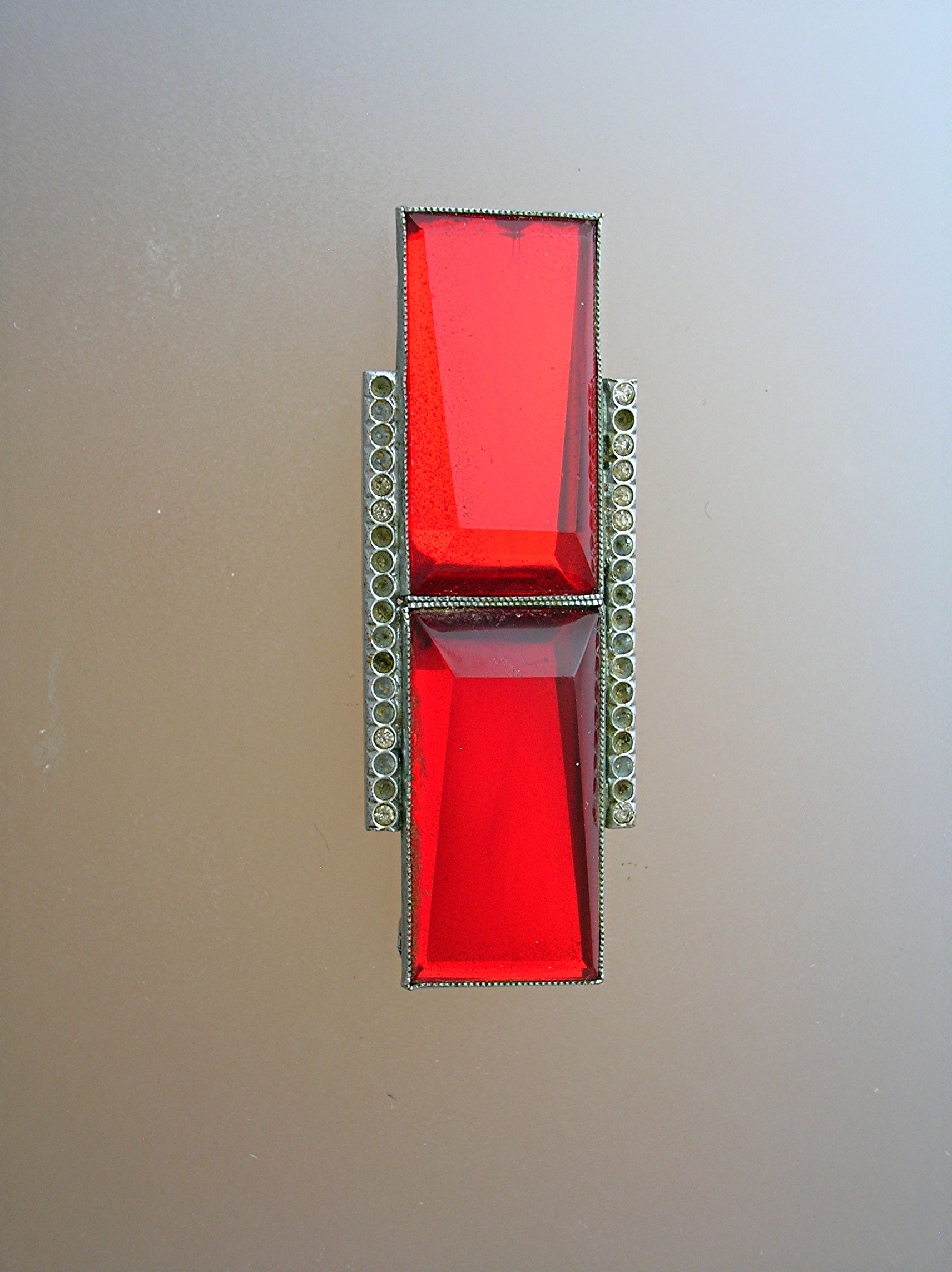 Dress Clip French Red Glass Silvertone Art Deco