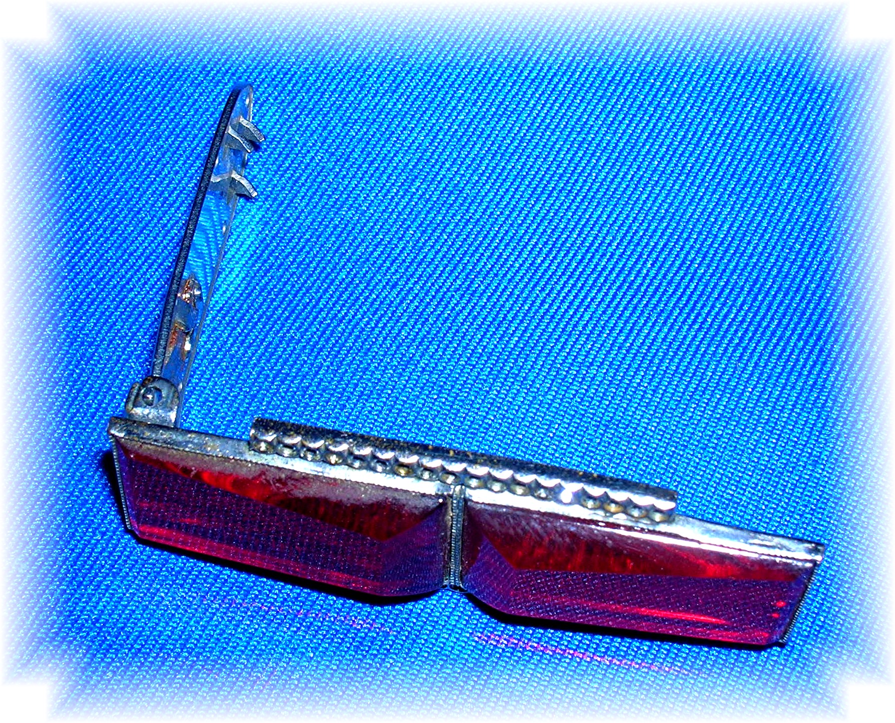 Dress Clip French Red Glass Silvertone Art Deco