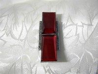 Dress Clip French Red Glass Silvertone Art Deco