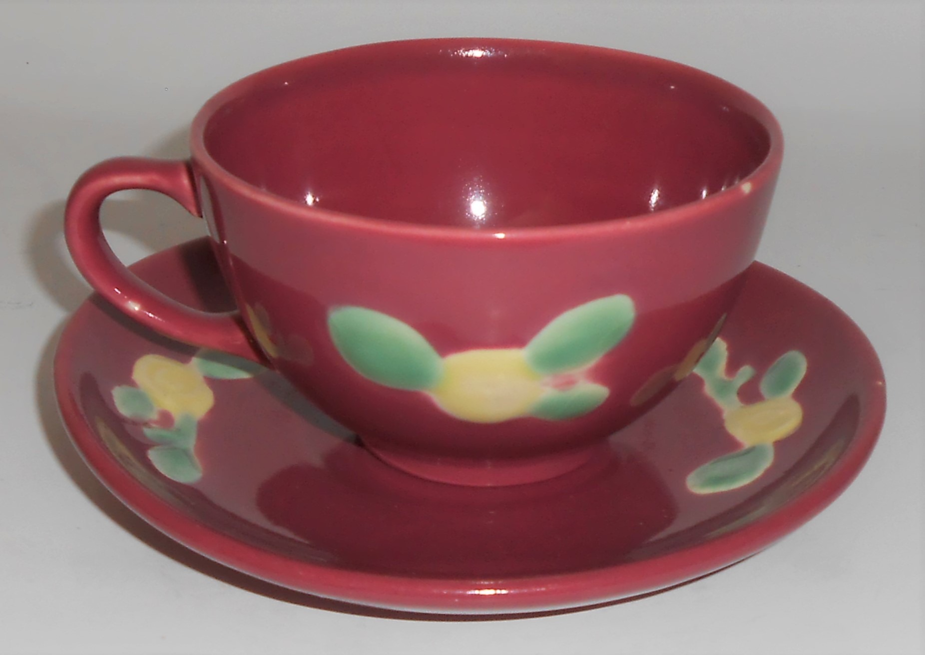 Coors Pottery Rosebud Red Cup - Saucer Set