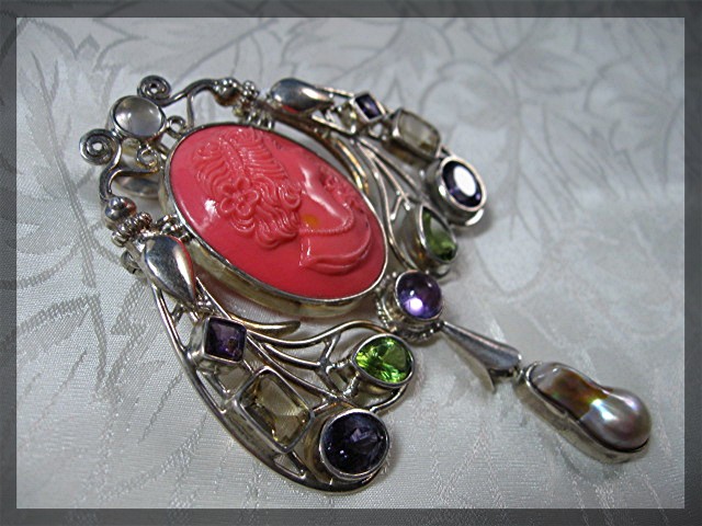 Coral Amethyst peridot Citrine Pearl Sterling Silver Pi