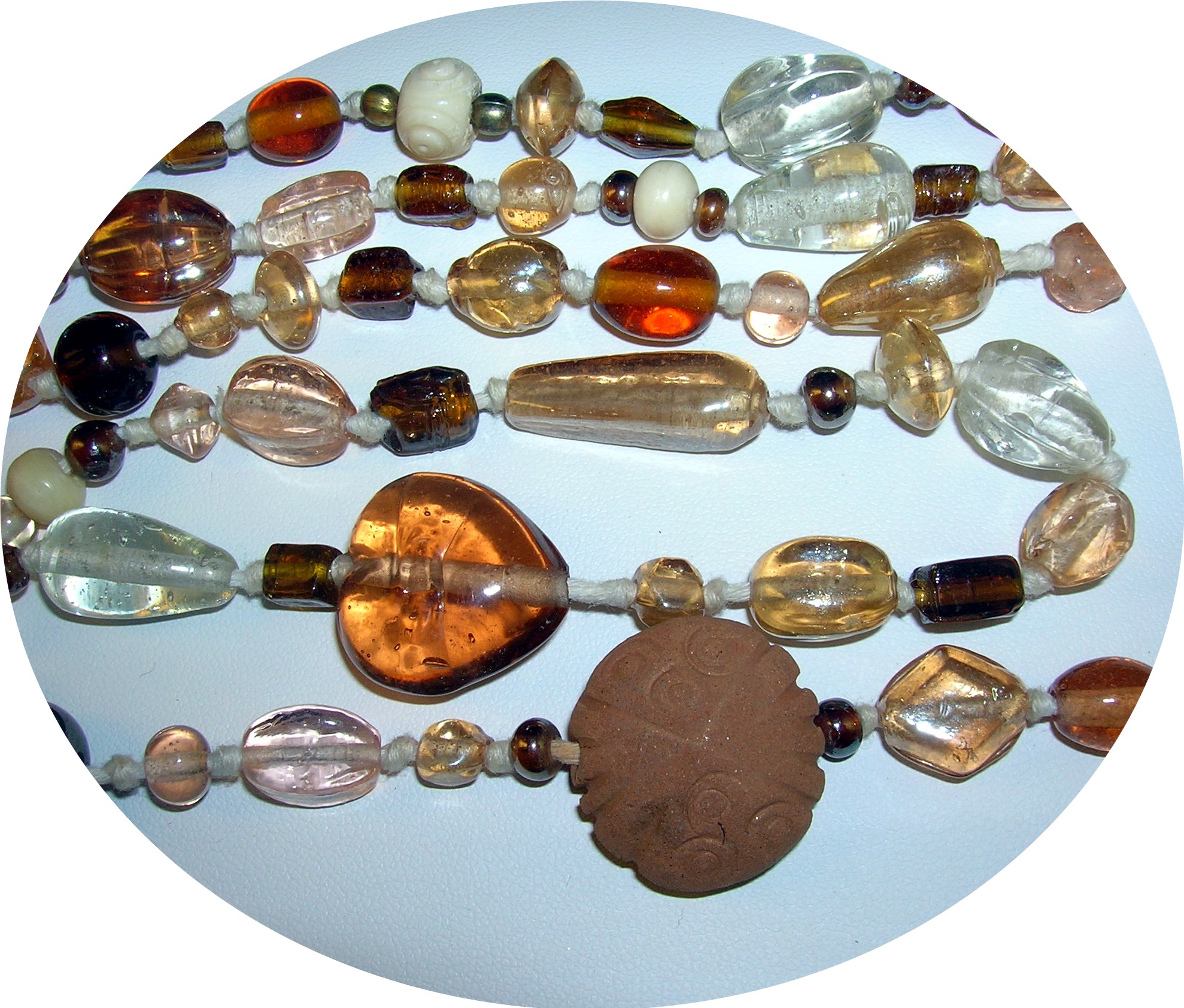 Amber Grey Clear Glass Hearts Bead Necklace 48 Inch.