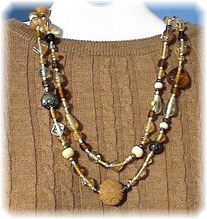 48 Inch Glass Bone & Clay Bead Necklace.