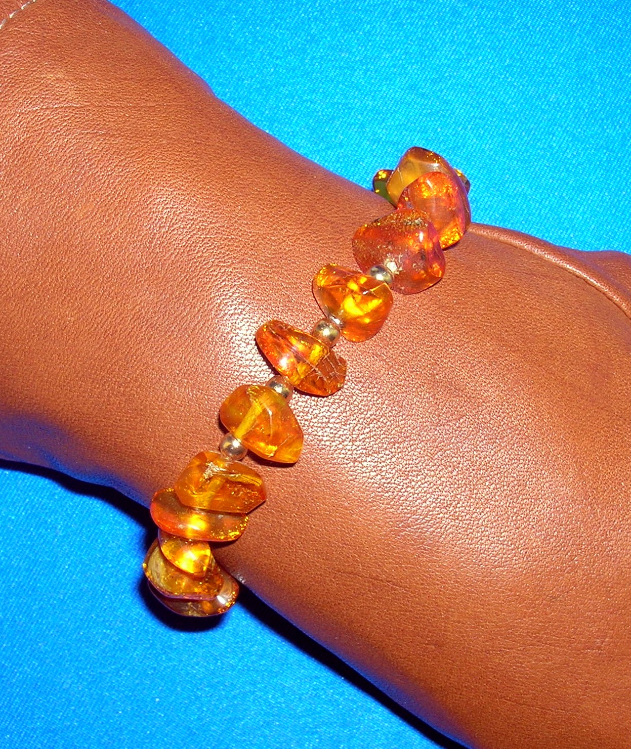 8 Inch Golden Amber Nugget Bead Bracelet.