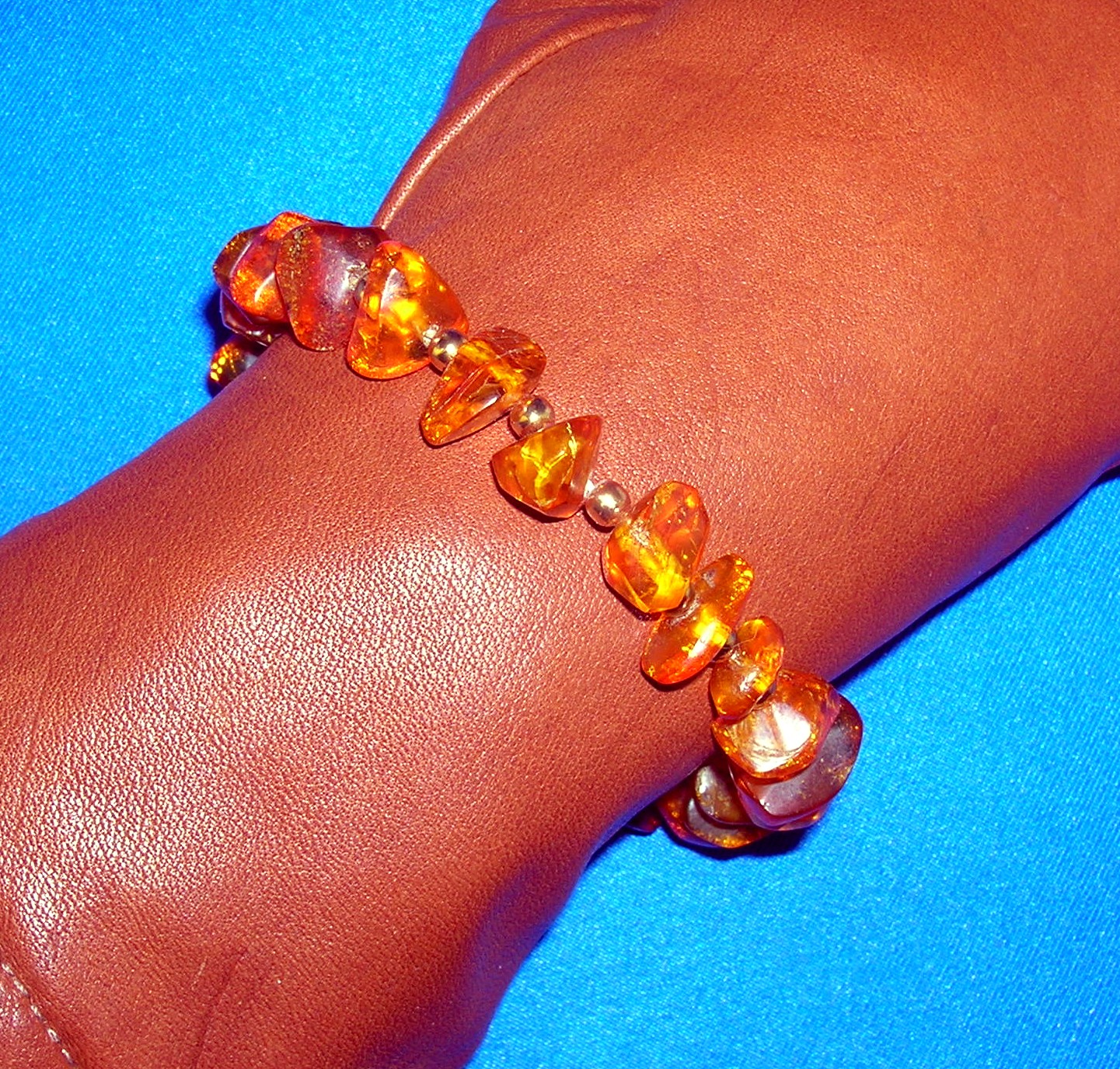 8 Inch Golden Amber Nugget Bead Bracelet.