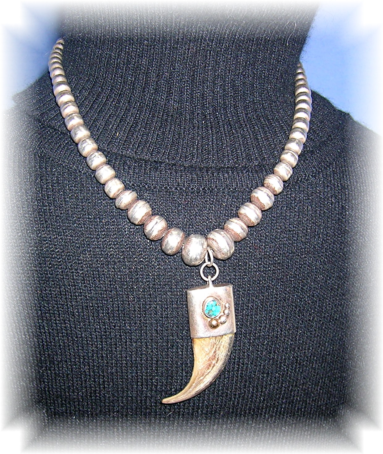 Navajo Sterling Silver Beads Bear Claw Pendant